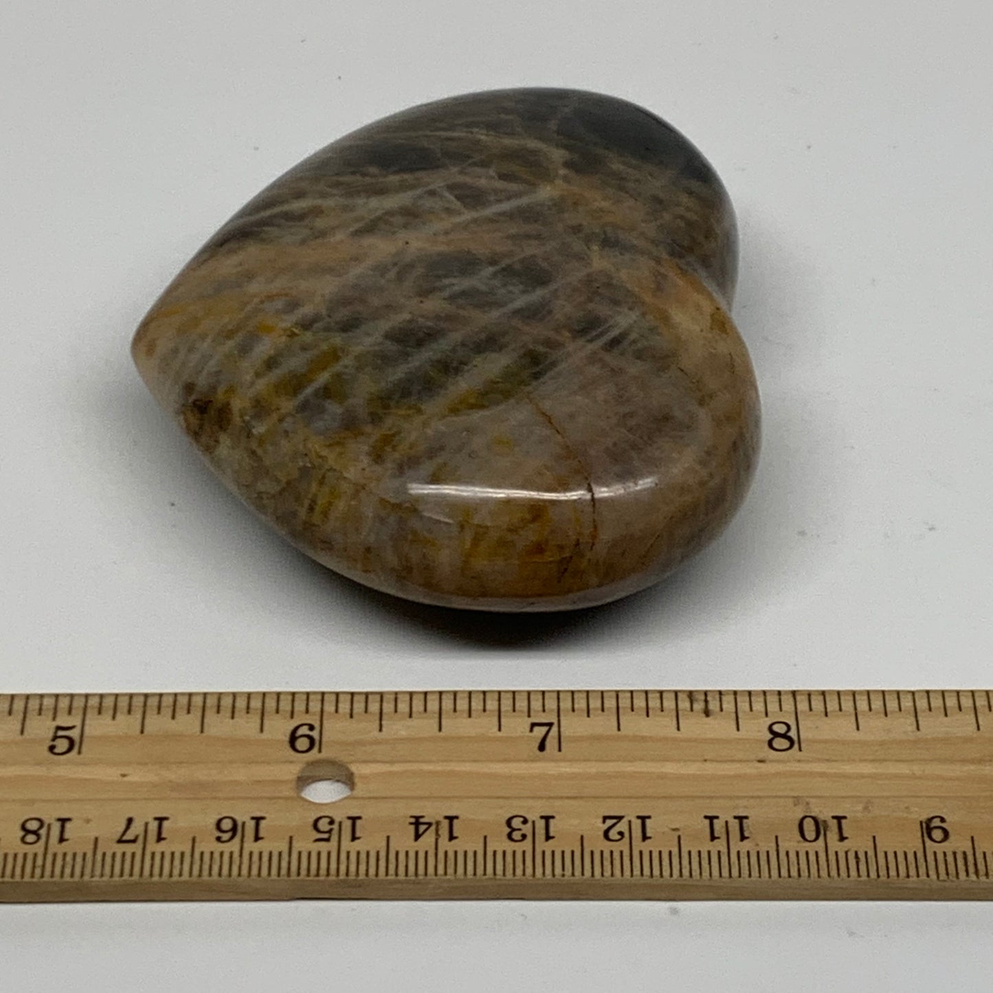 0.52 lbs, 2.8"x3.2"x1.2", Black Moonstone Heart Polished Crystal Decor, B37904