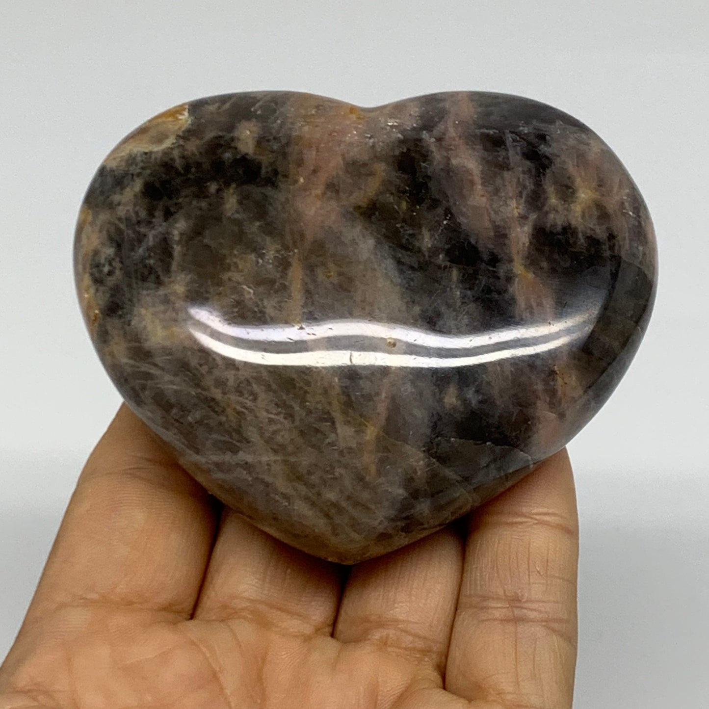 0.48 lbs, 2.7"x3.1"x1.1", Black Moonstone Heart Polished Crystal Decor, B37905