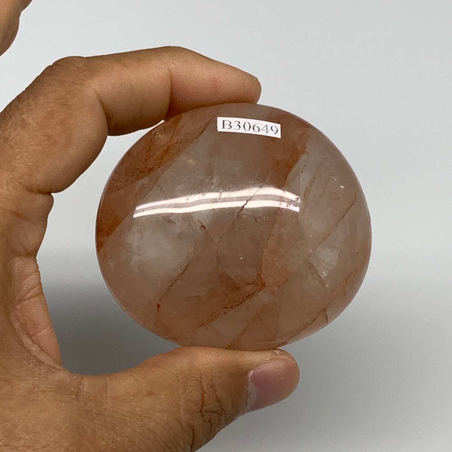 152g,2.3"x2.1"x1.3", Red Hematoid Fire Quartz Palm-Stone Crystal Polished, B3064