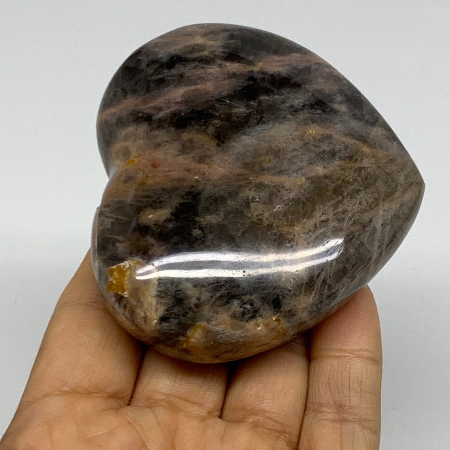0.48 lbs, 2.7"x3.1"x1.1", Black Moonstone Heart Polished Crystal Decor, B37905