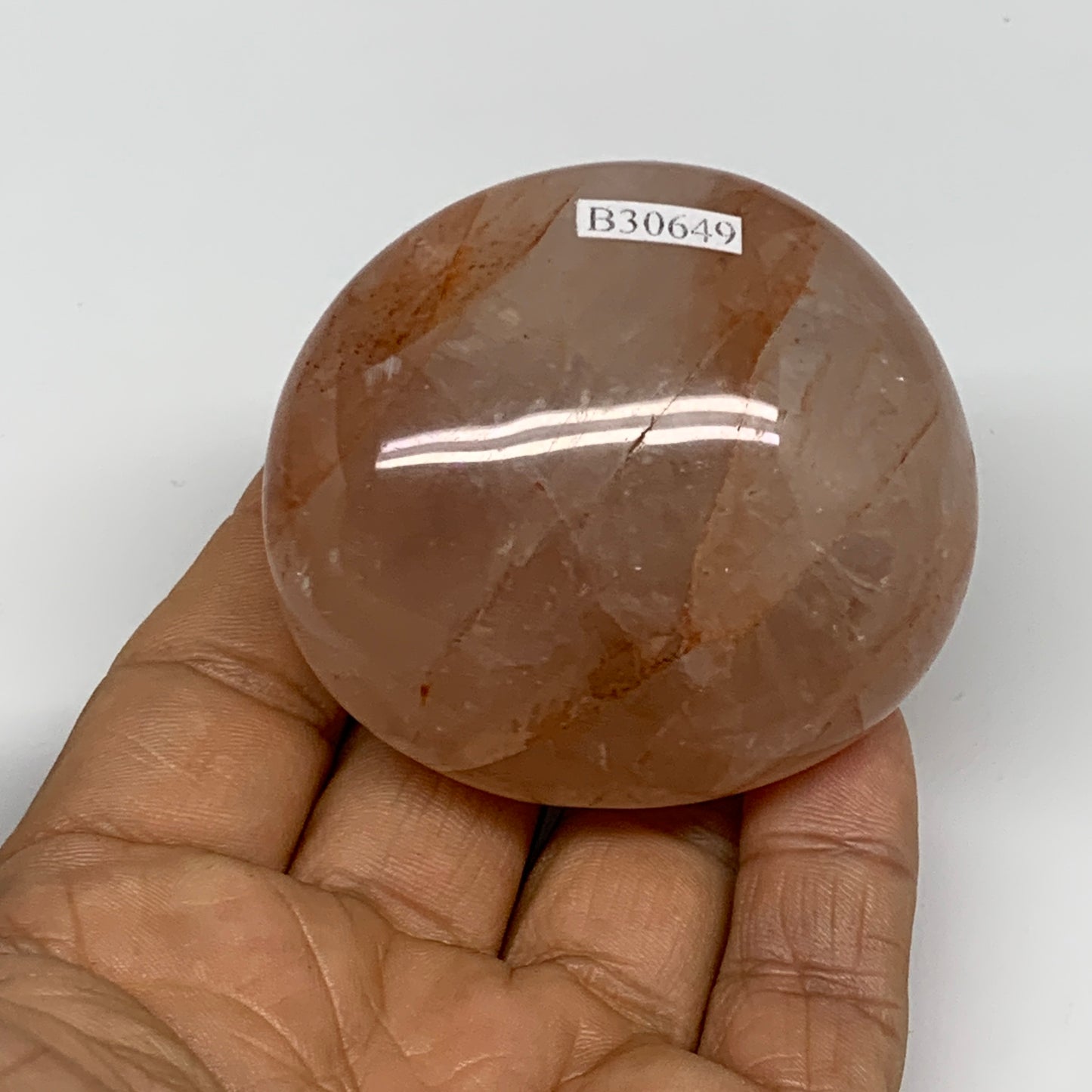 152g,2.3"x2.1"x1.3", Red Hematoid Fire Quartz Palm-Stone Crystal Polished, B3064