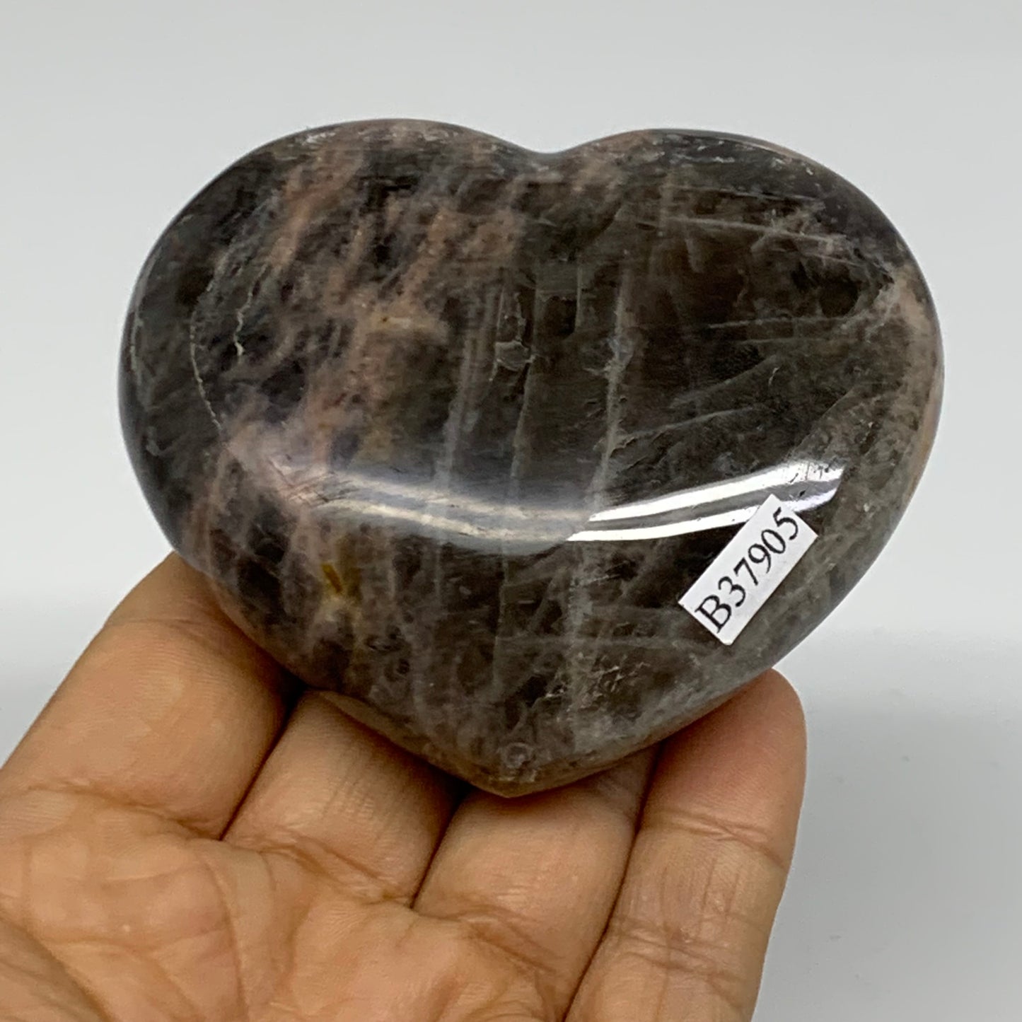 0.48 lbs, 2.7"x3.1"x1.1", Black Moonstone Heart Polished Crystal Decor, B37905