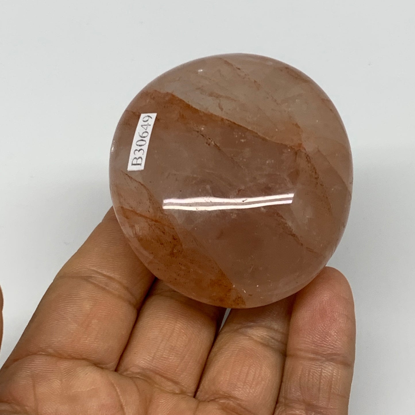 152g,2.3"x2.1"x1.3", Red Hematoid Fire Quartz Palm-Stone Crystal Polished, B3064