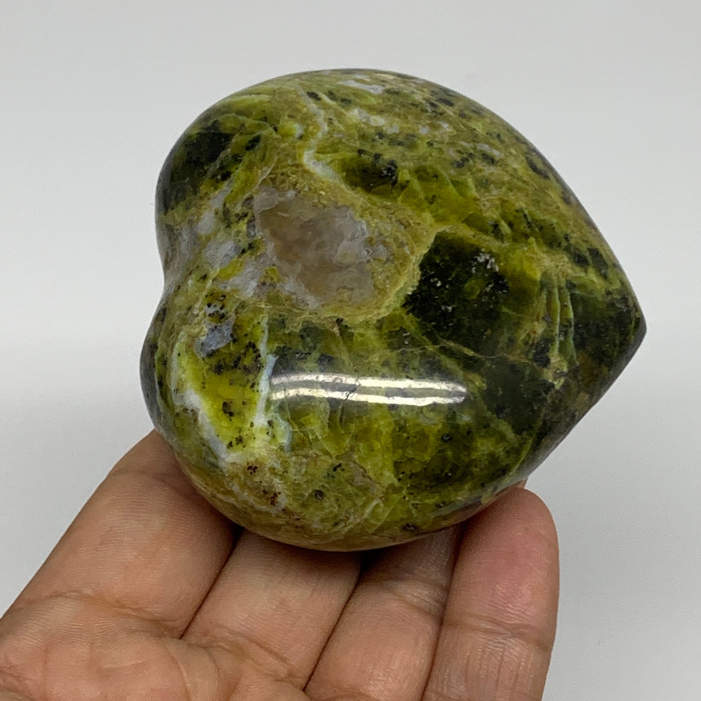 218.3g, 2.7"x2.9"x1.5", Green Opal Heart Polished Gemstone Crystal, B35598