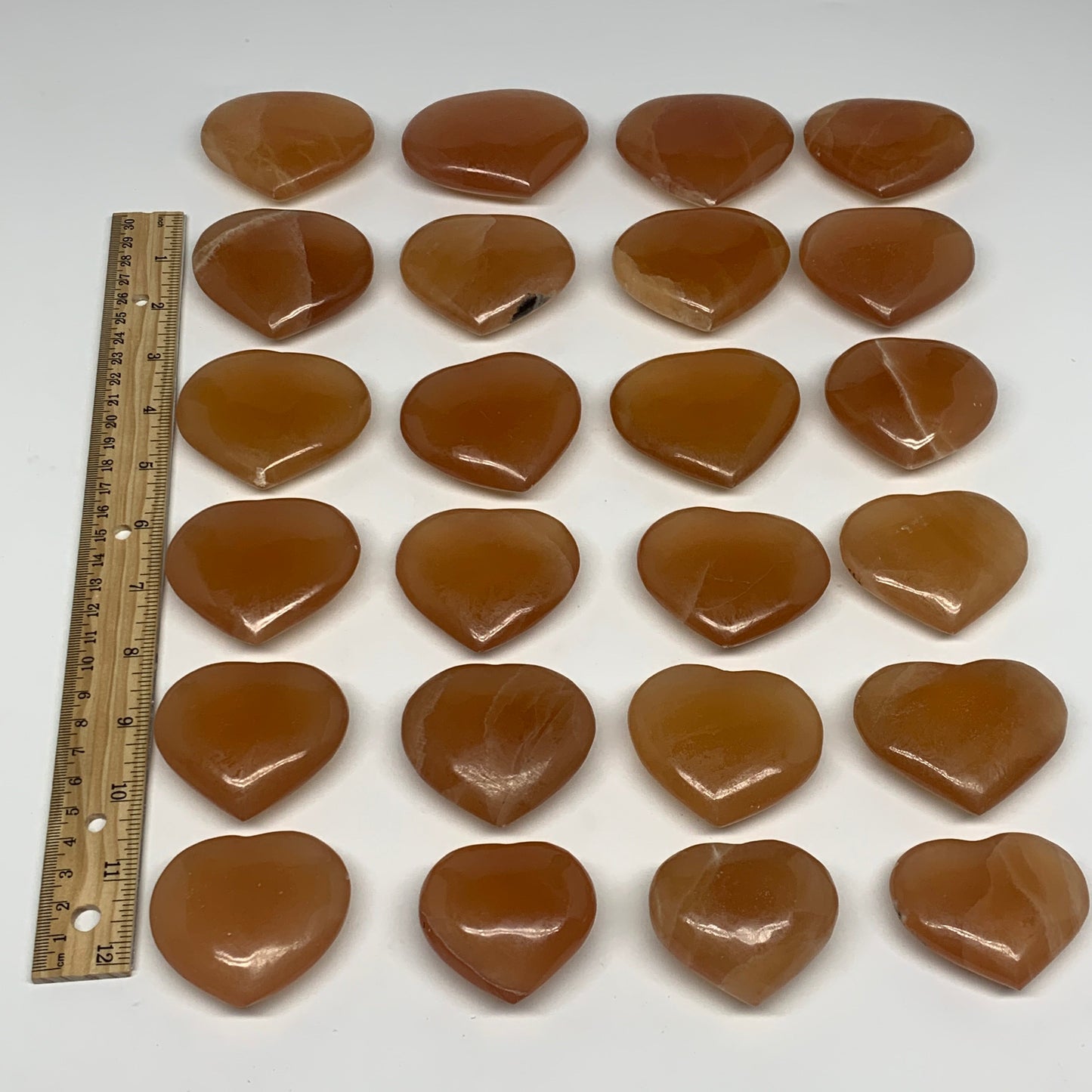 5.12 lbs ,24 pcs, 1.8"- 2.5", Natural Honey Calcite Hearts @Afghanistan, B26827