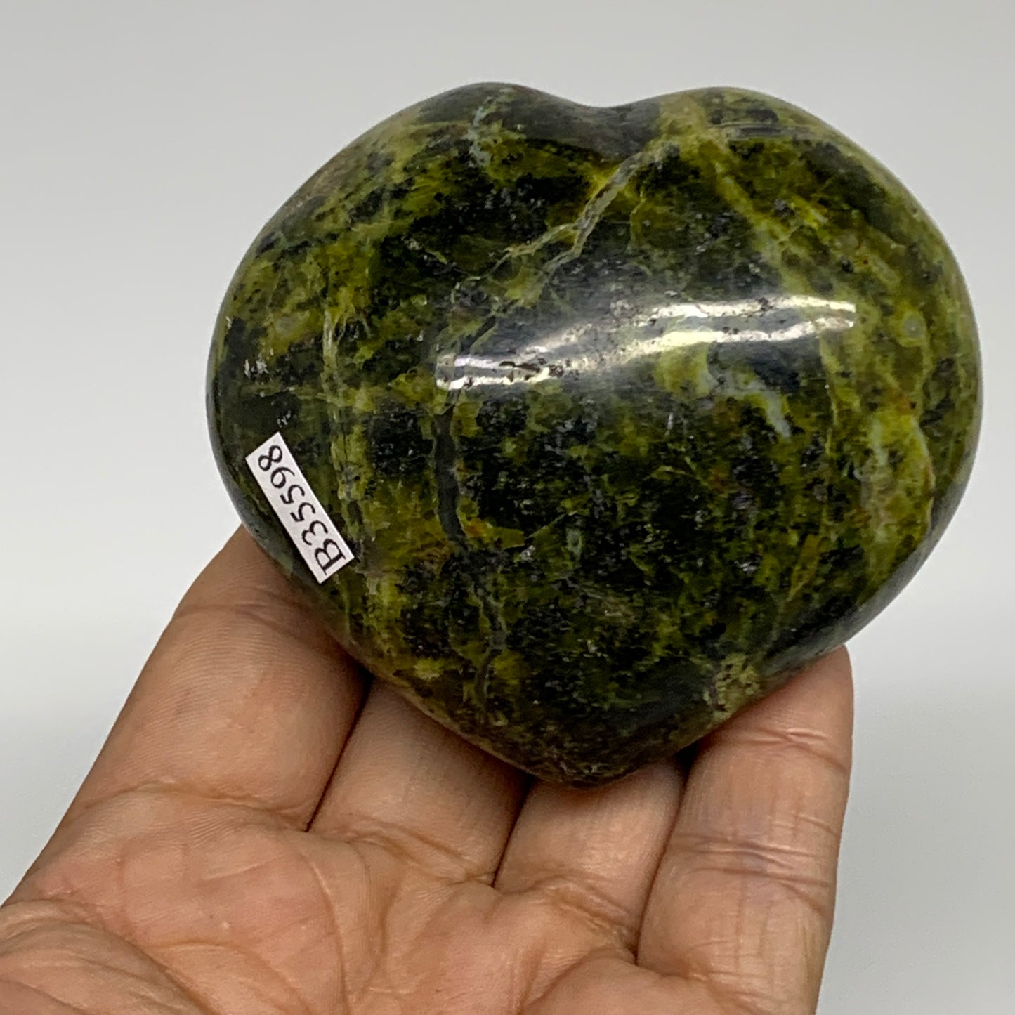 218.3g, 2.7"x2.9"x1.5", Green Opal Heart Polished Gemstone Crystal, B35598