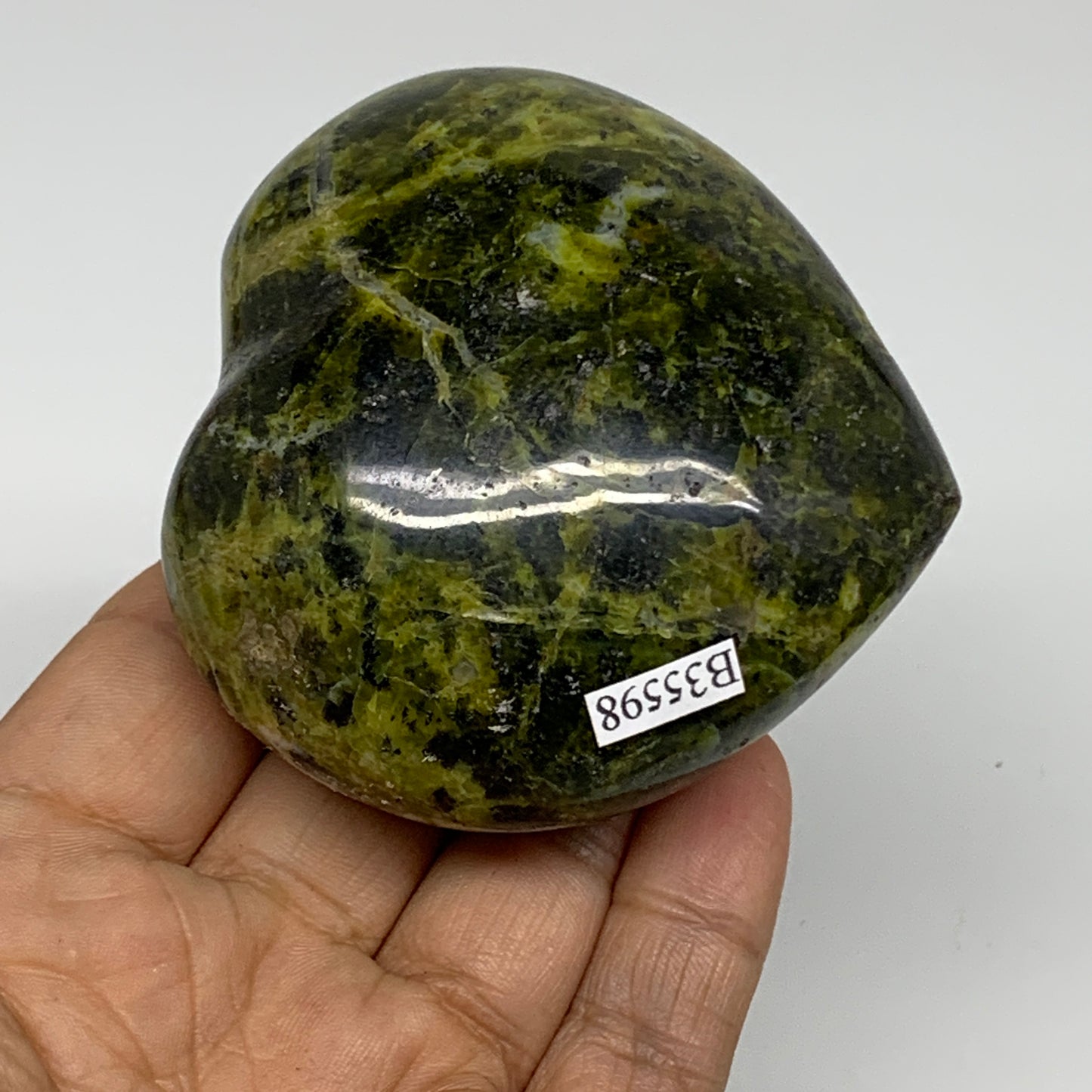 218.3g, 2.7"x2.9"x1.5", Green Opal Heart Polished Gemstone Crystal, B35598