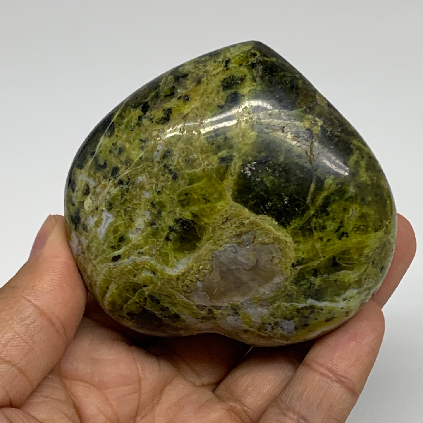 218.3g, 2.7"x2.9"x1.5", Green Opal Heart Polished Gemstone Crystal, B35598