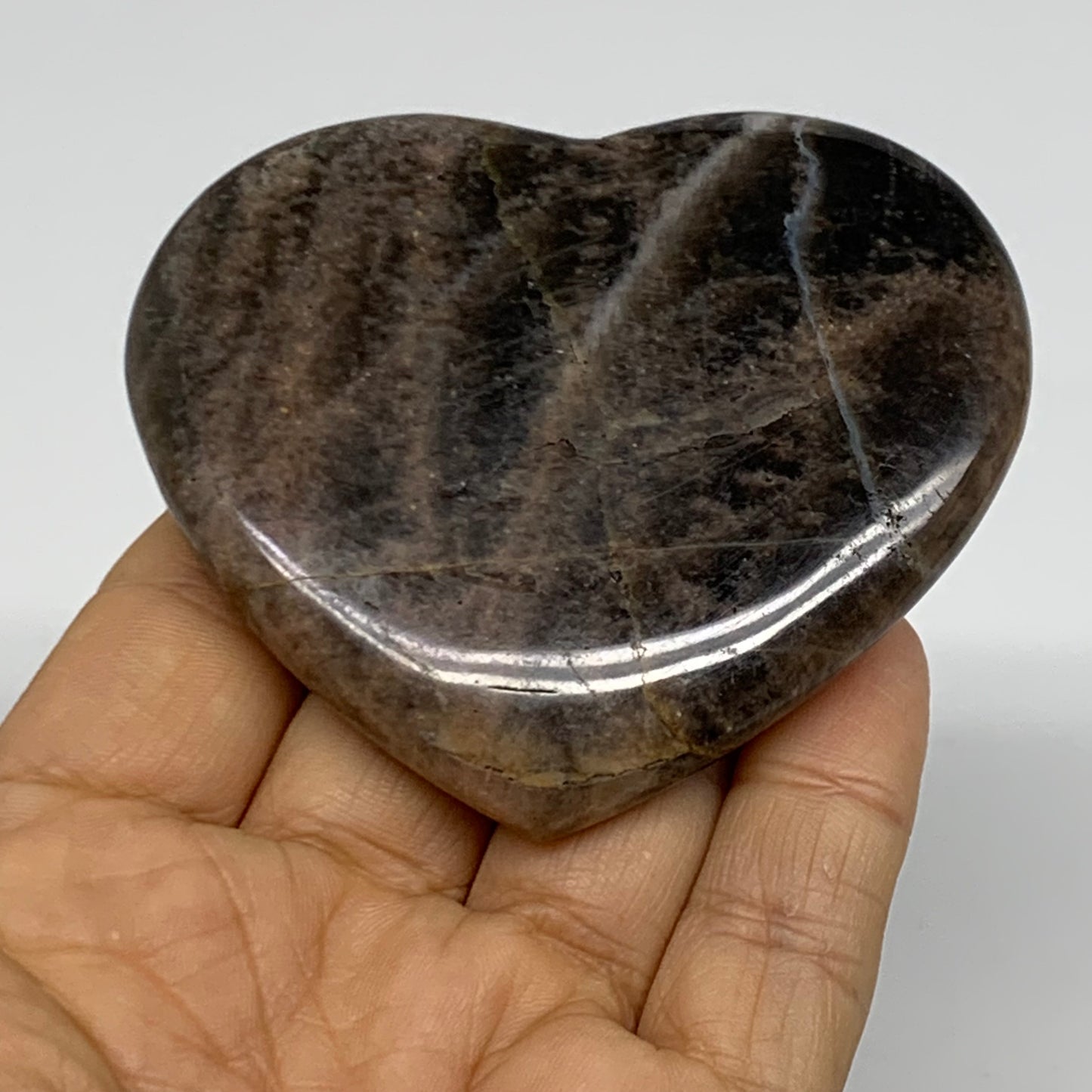 0.22 lbs, 2.5"x2.9"x0.6", Black Moonstone Heart Polished Crystal Decor, B37907
