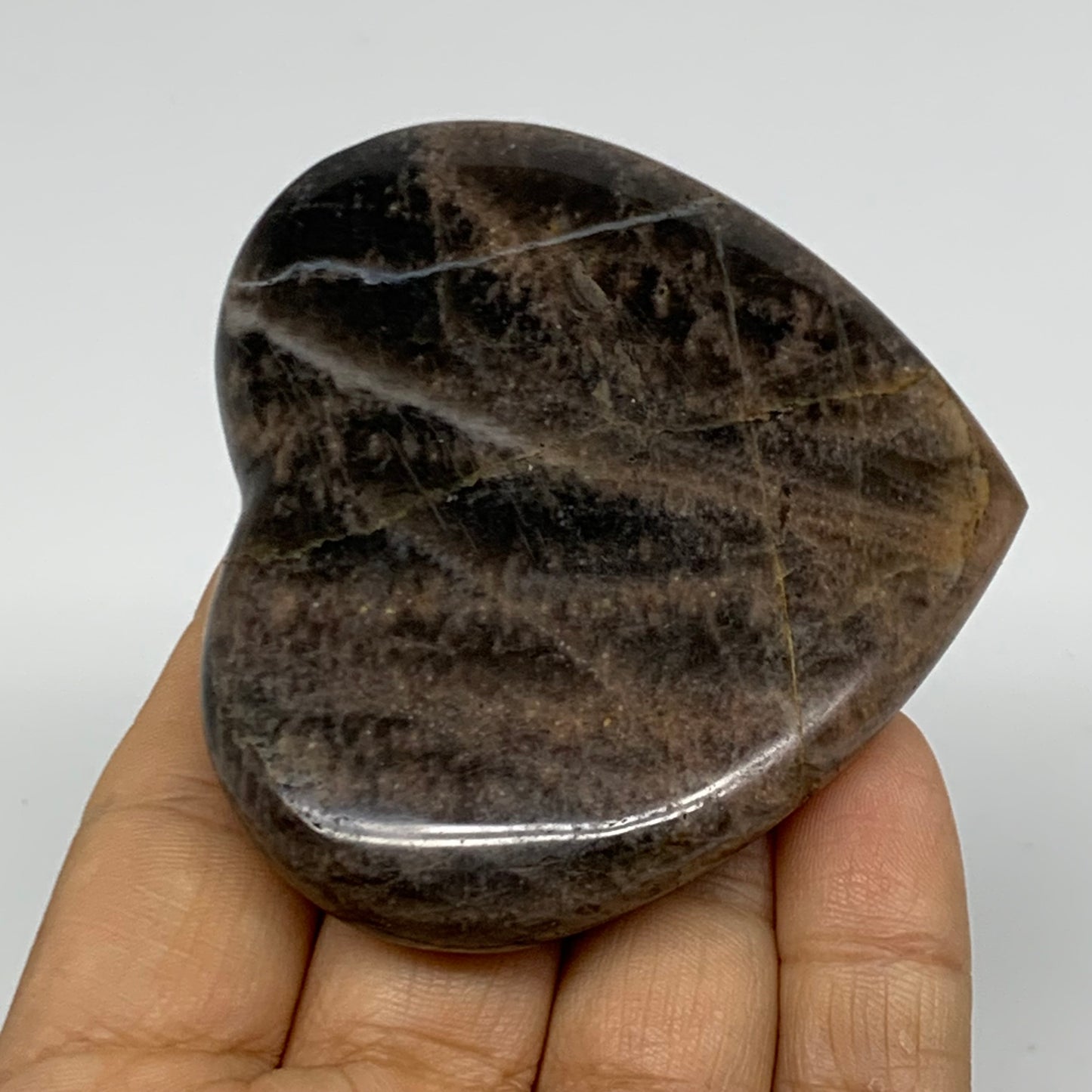 0.22 lbs, 2.5"x2.9"x0.6", Black Moonstone Heart Polished Crystal Decor, B37907
