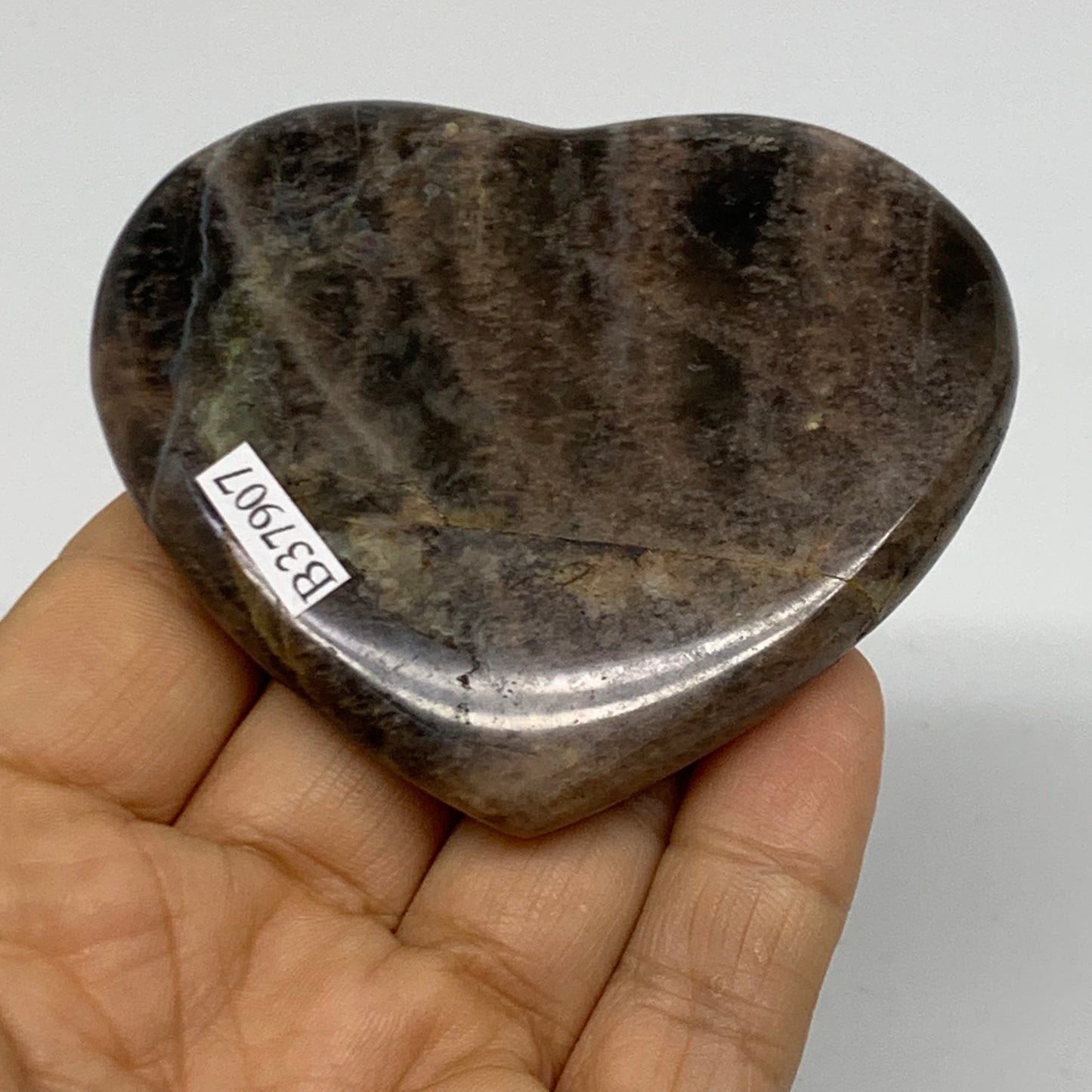 0.22 lbs, 2.5"x2.9"x0.6", Black Moonstone Heart Polished Crystal Decor, B37907