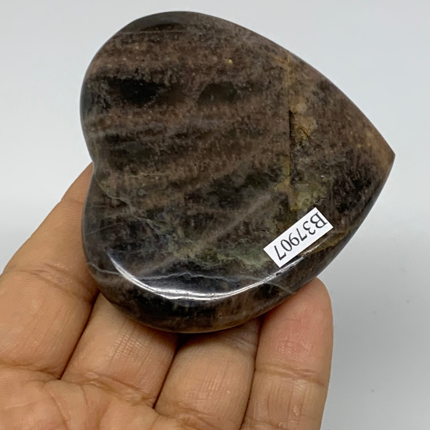 0.22 lbs, 2.5"x2.9"x0.6", Black Moonstone Heart Polished Crystal Decor, B37907