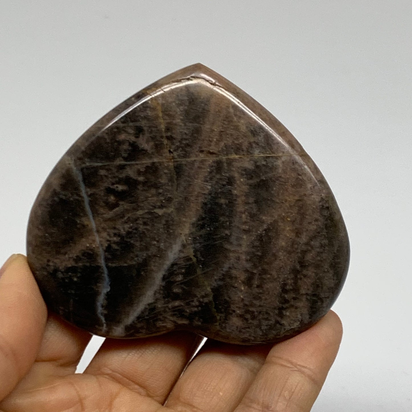 0.22 lbs, 2.5"x2.9"x0.6", Black Moonstone Heart Polished Crystal Decor, B37907