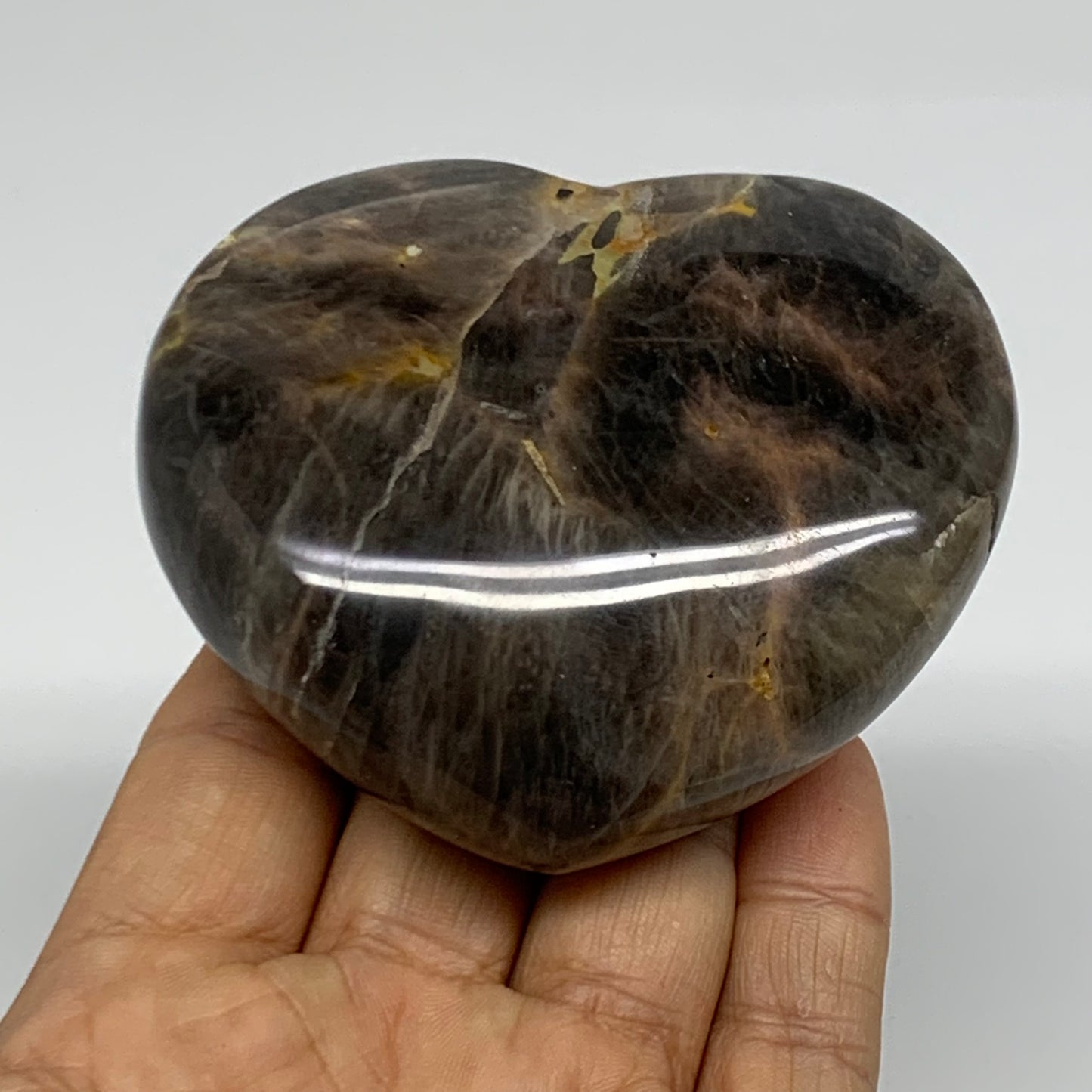 0.56 lbs, 2.8"x3.1"x1.2", Black Moonstone Heart Polished Crystal Decor, B37908