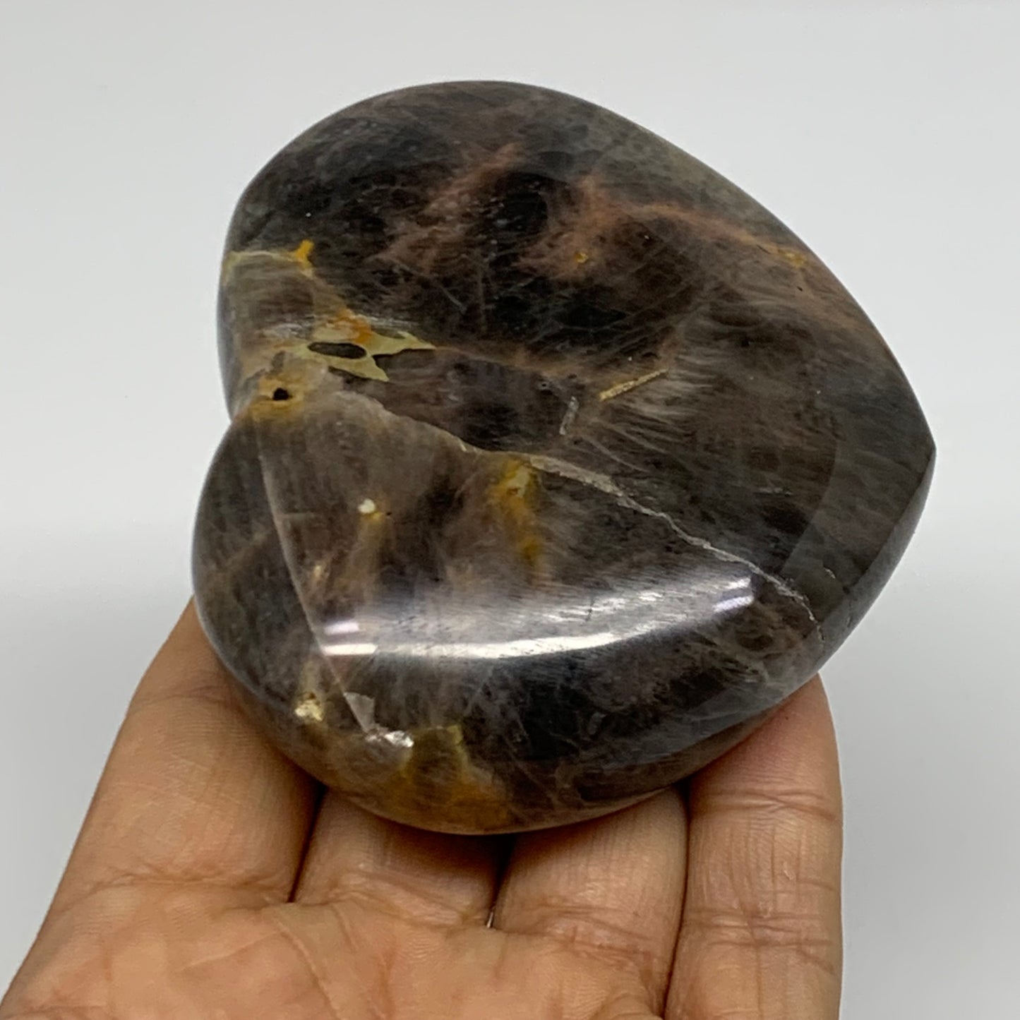 0.56 lbs, 2.8"x3.1"x1.2", Black Moonstone Heart Polished Crystal Decor, B37908