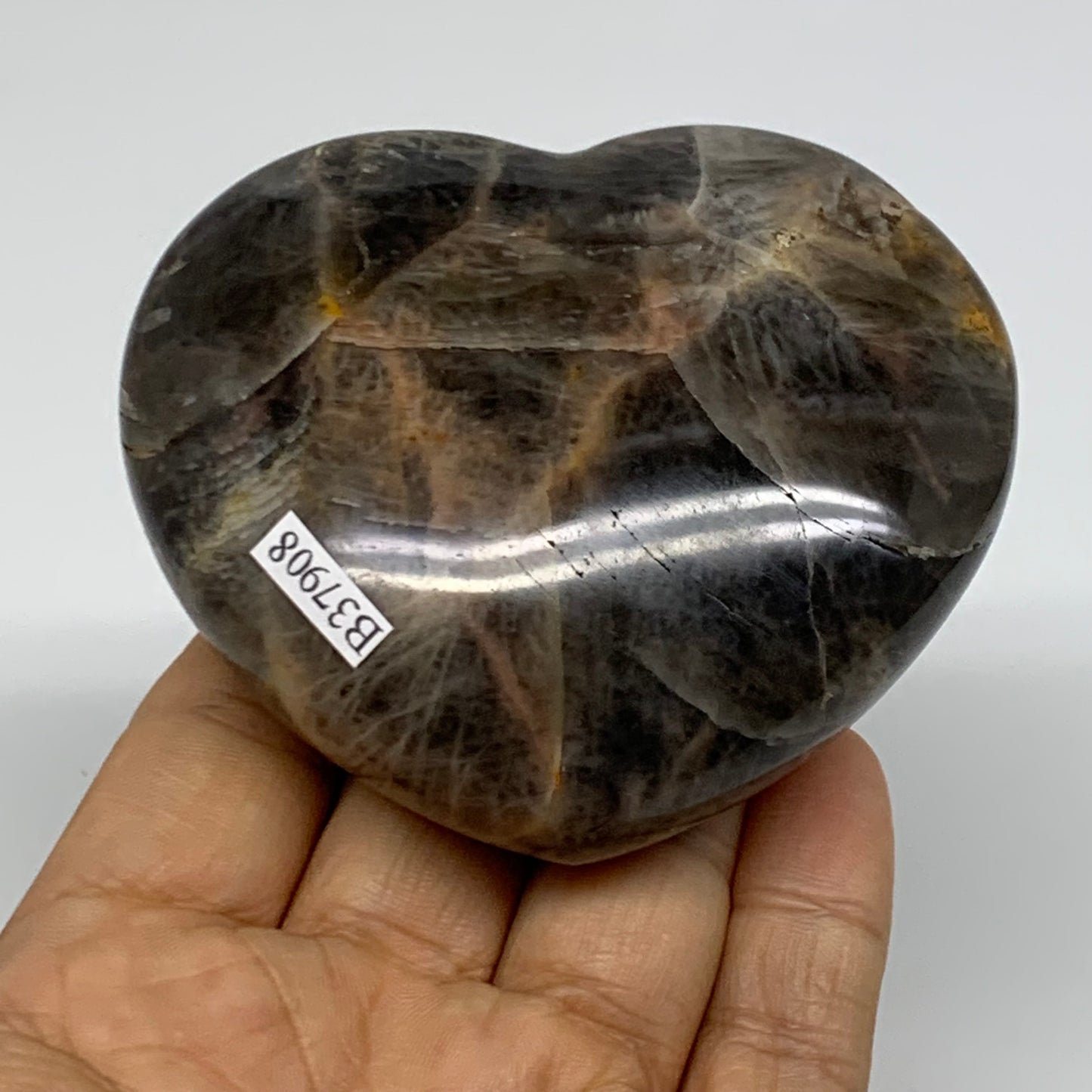 0.56 lbs, 2.8"x3.1"x1.2", Black Moonstone Heart Polished Crystal Decor, B37908