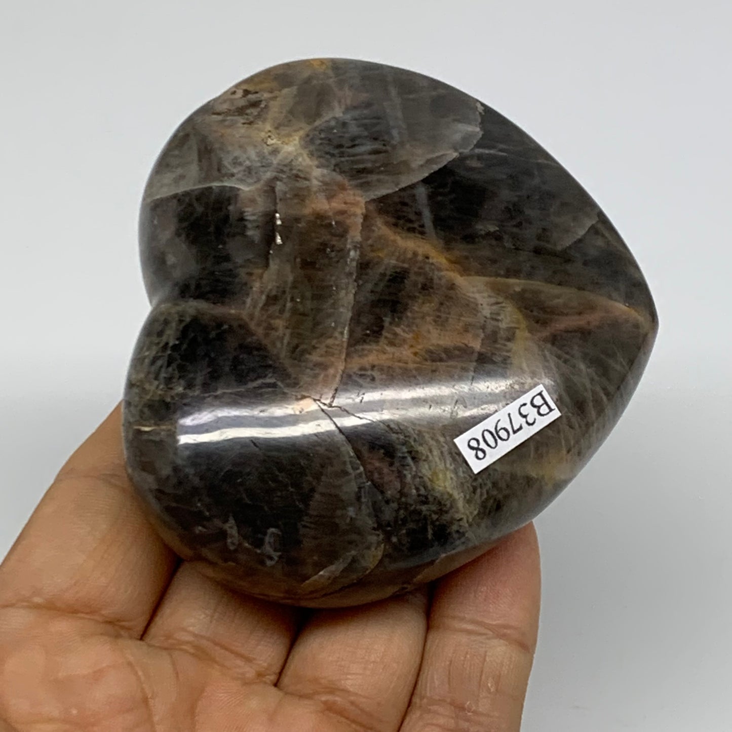 0.56 lbs, 2.8"x3.1"x1.2", Black Moonstone Heart Polished Crystal Decor, B37908