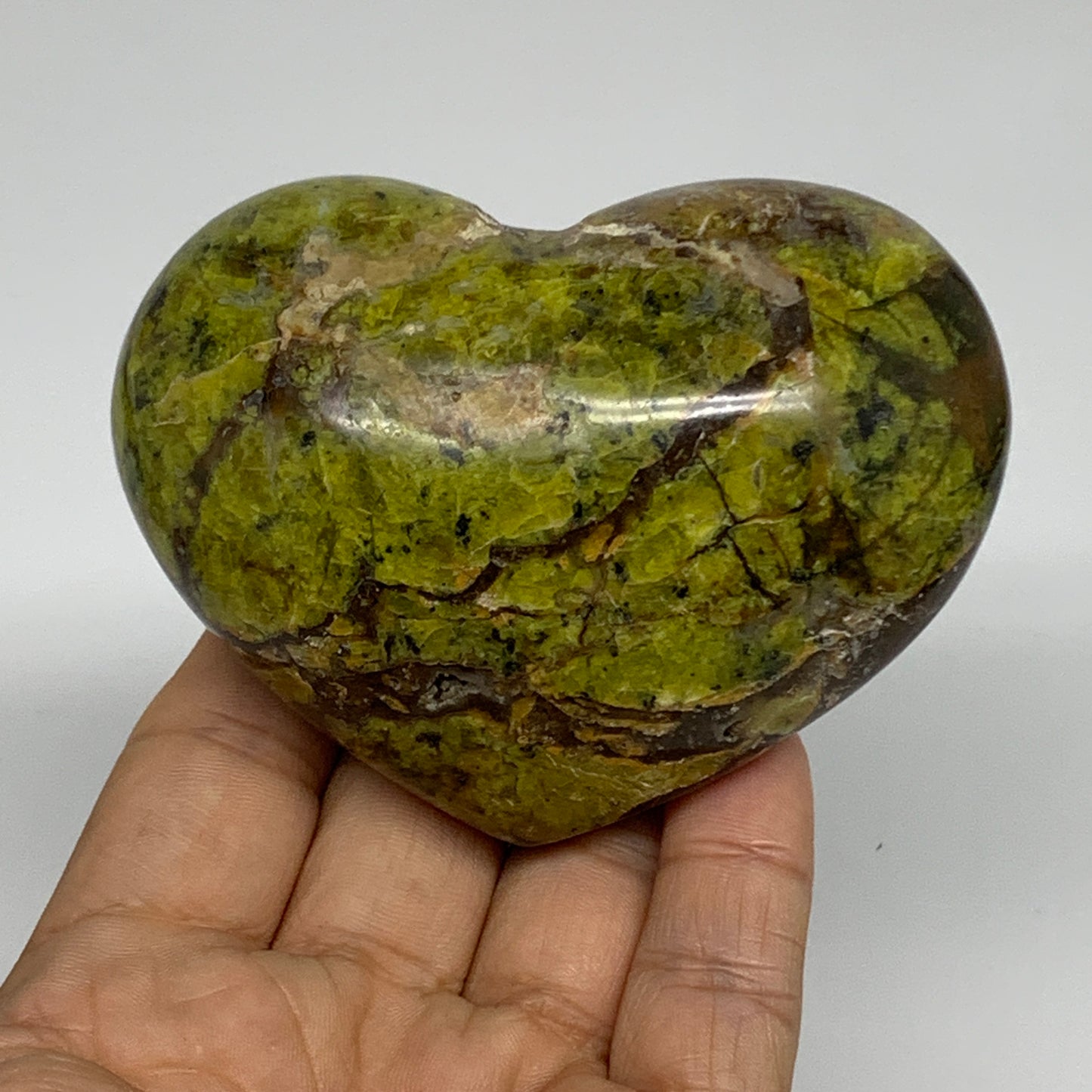 280g, 2.6"x3.4"x1.7", Green Opal Heart Polished Gemstone Crystal, B35599