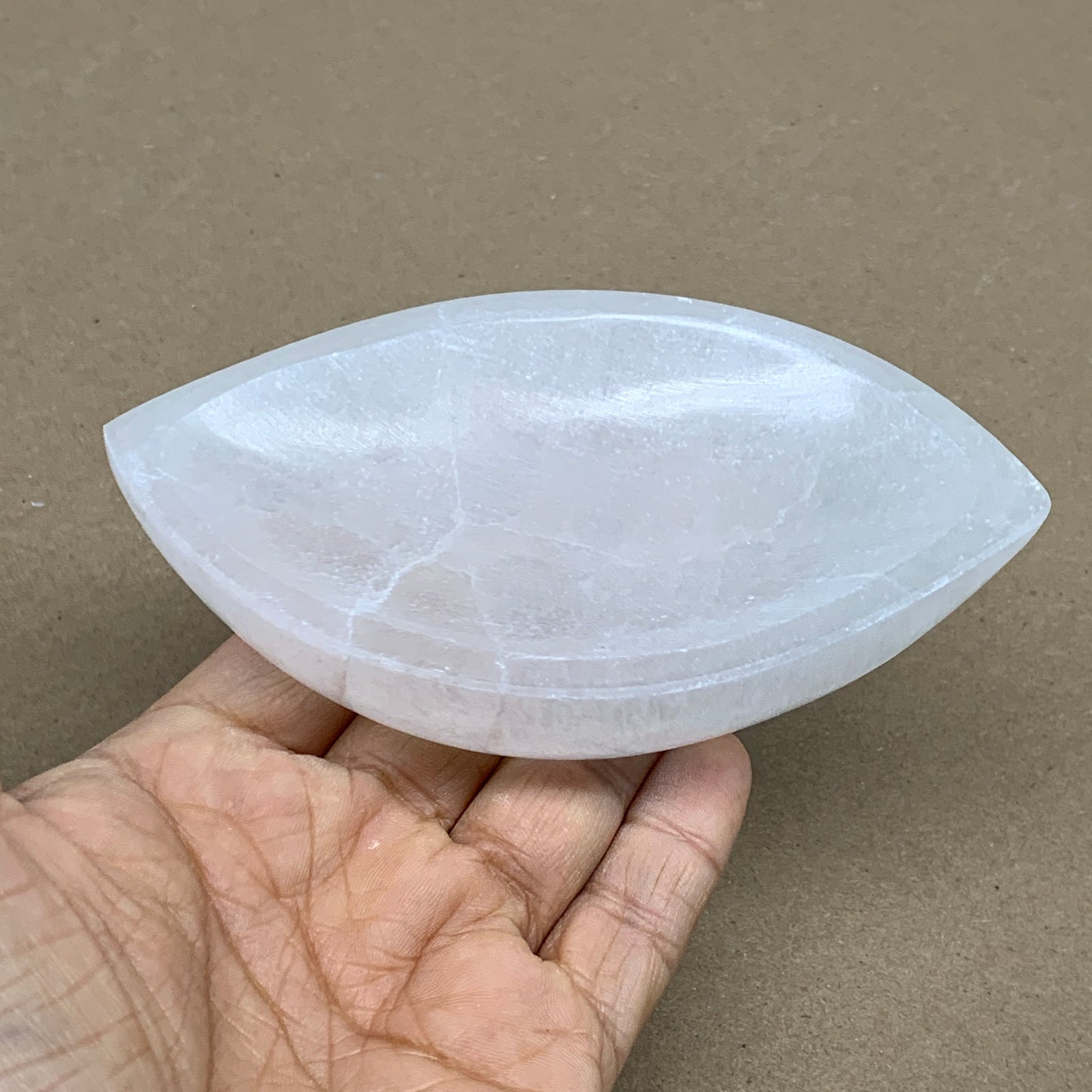 218g, 4.6"x2.7"x1", Natural Eye Shape Selenite Bowl Crystals, B36163