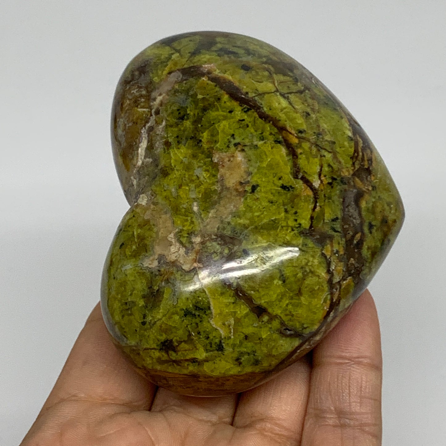 280g, 2.6"x3.4"x1.7", Green Opal Heart Polished Gemstone Crystal, B35599