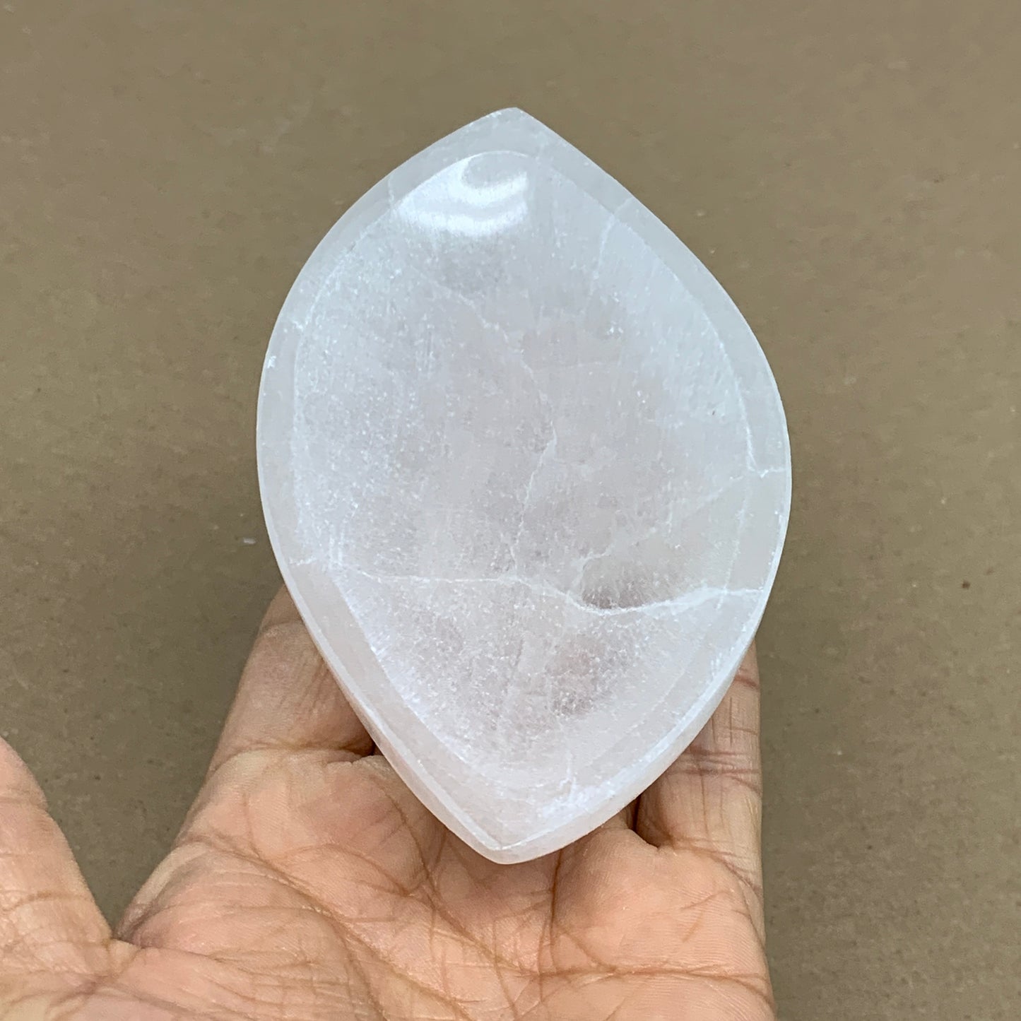 218g, 4.6"x2.7"x1", Natural Eye Shape Selenite Bowl Crystals, B36163
