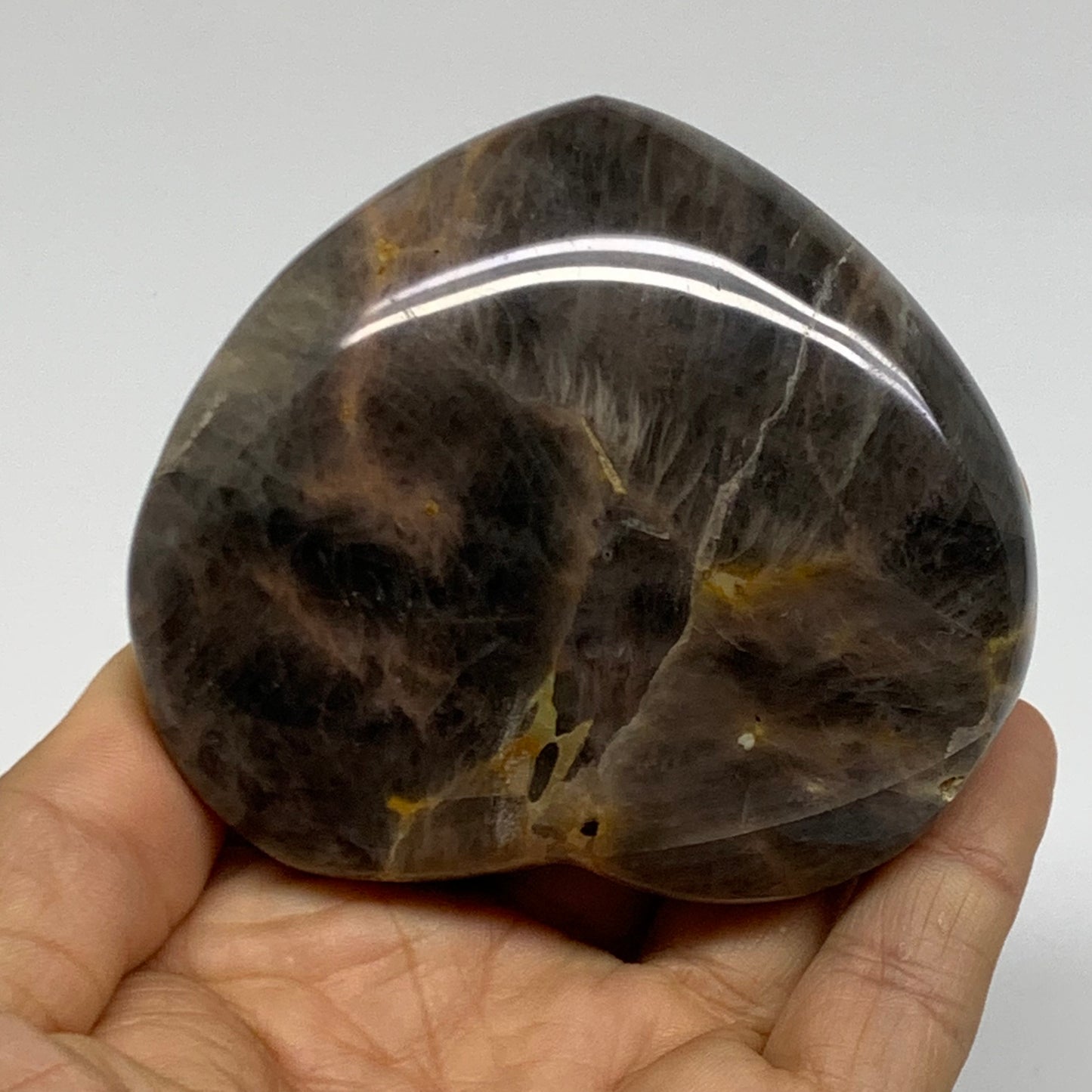 0.56 lbs, 2.8"x3.1"x1.2", Black Moonstone Heart Polished Crystal Decor, B37908