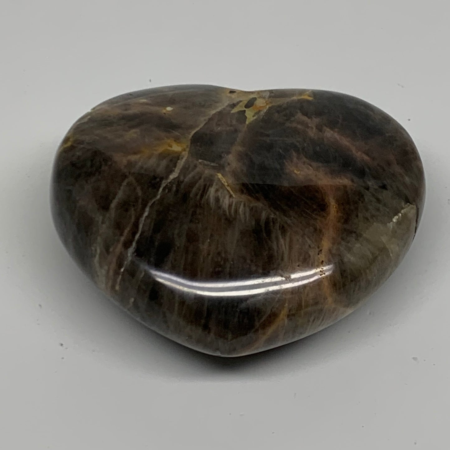 0.56 lbs, 2.8"x3.1"x1.2", Black Moonstone Heart Polished Crystal Decor, B37908