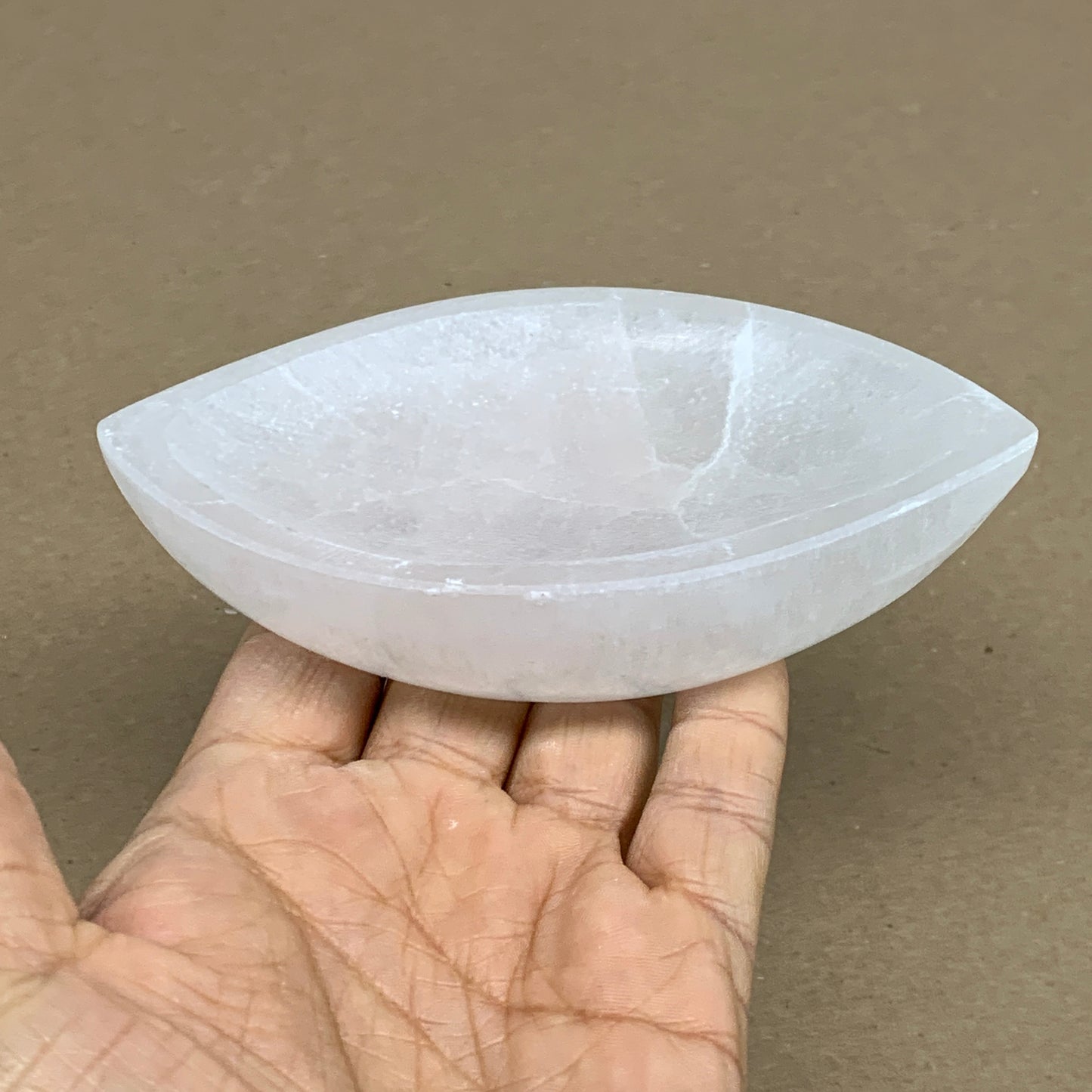 218g, 4.6"x2.7"x1", Natural Eye Shape Selenite Bowl Crystals, B36163