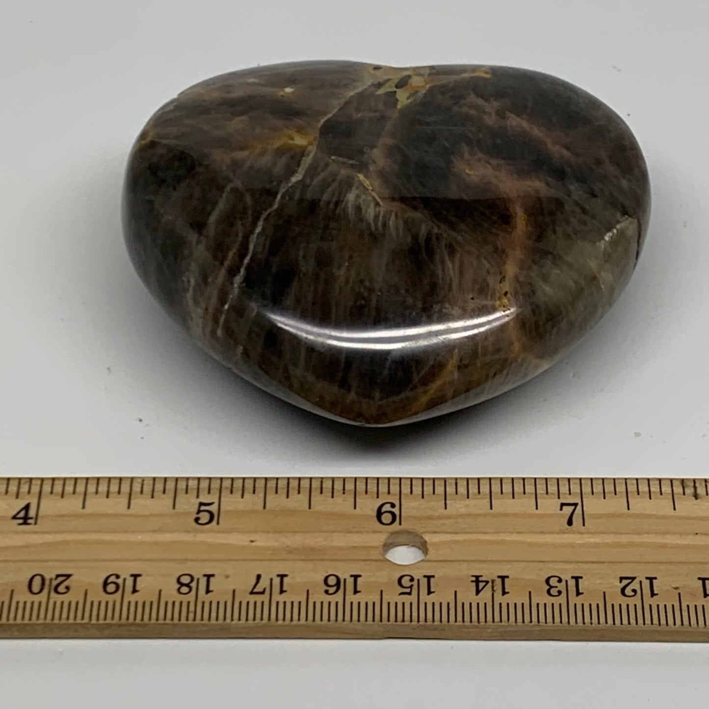 0.56 lbs, 2.8"x3.1"x1.2", Black Moonstone Heart Polished Crystal Decor, B37908