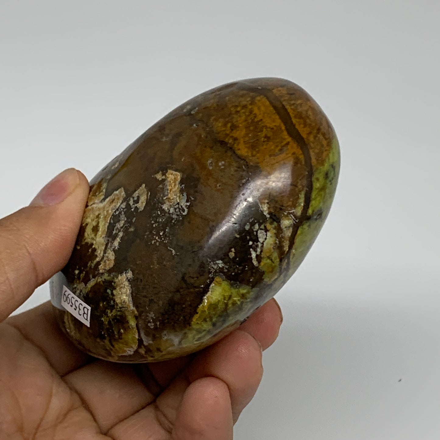 280g, 2.6"x3.4"x1.7", Green Opal Heart Polished Gemstone Crystal, B35599