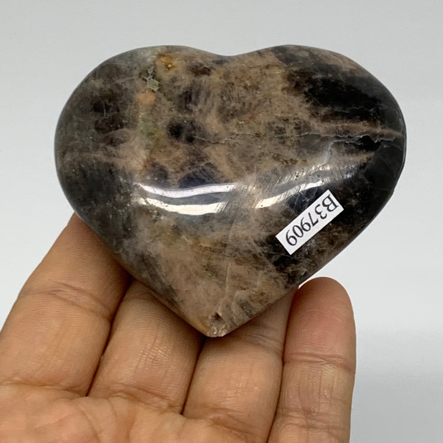 0.31 lbs, 2.6"x2.8"x1", Black Moonstone Heart Polished Crystal Decor, B37909