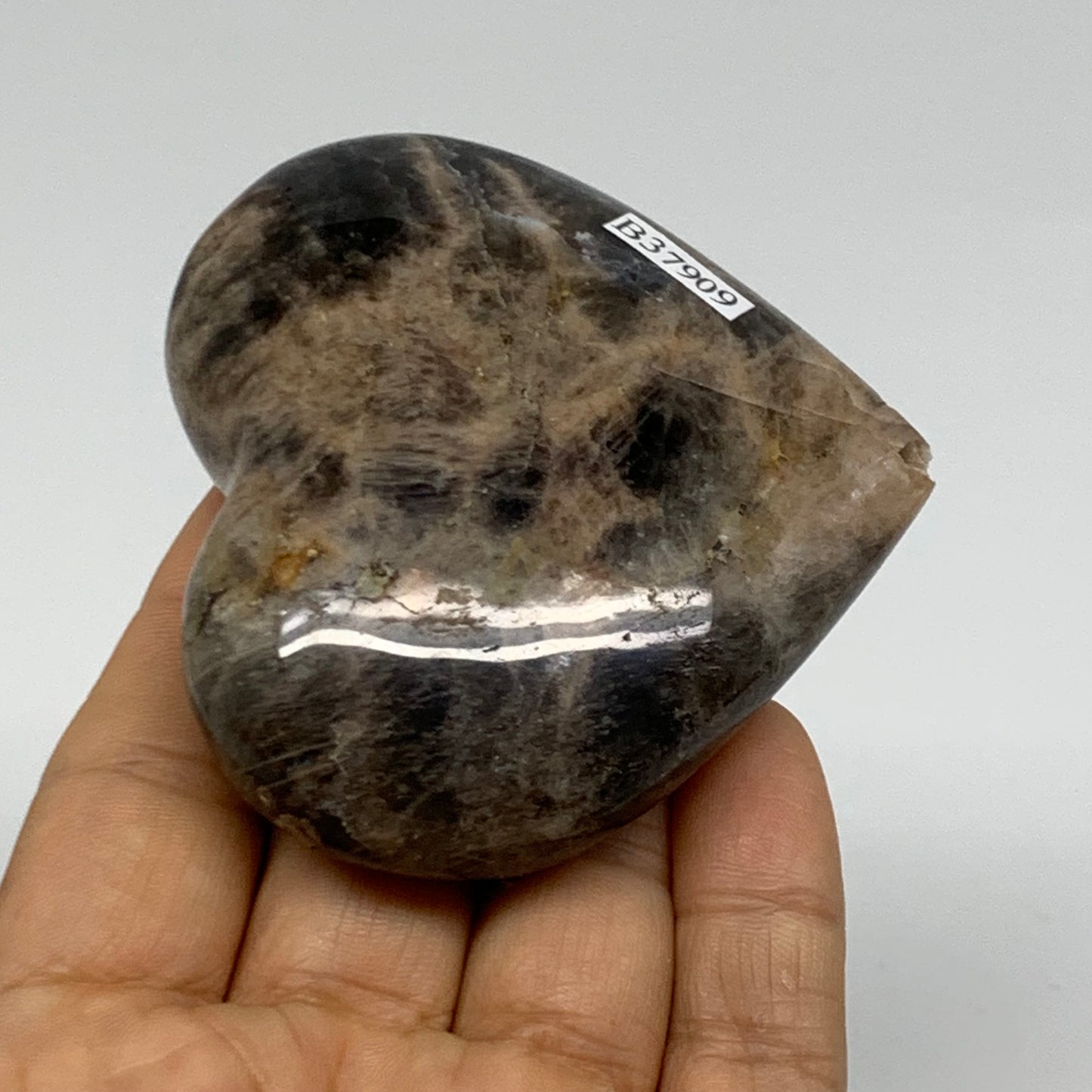 0.31 lbs, 2.6"x2.8"x1", Black Moonstone Heart Polished Crystal Decor, B37909