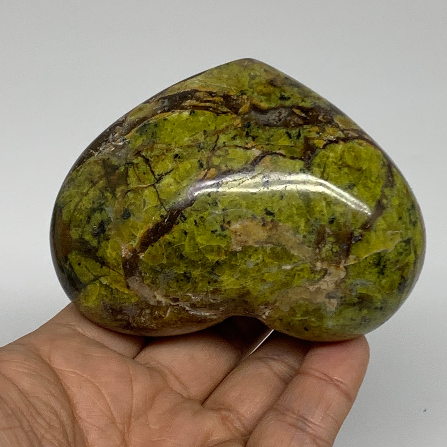 280g, 2.6"x3.4"x1.7", Green Opal Heart Polished Gemstone Crystal, B35599