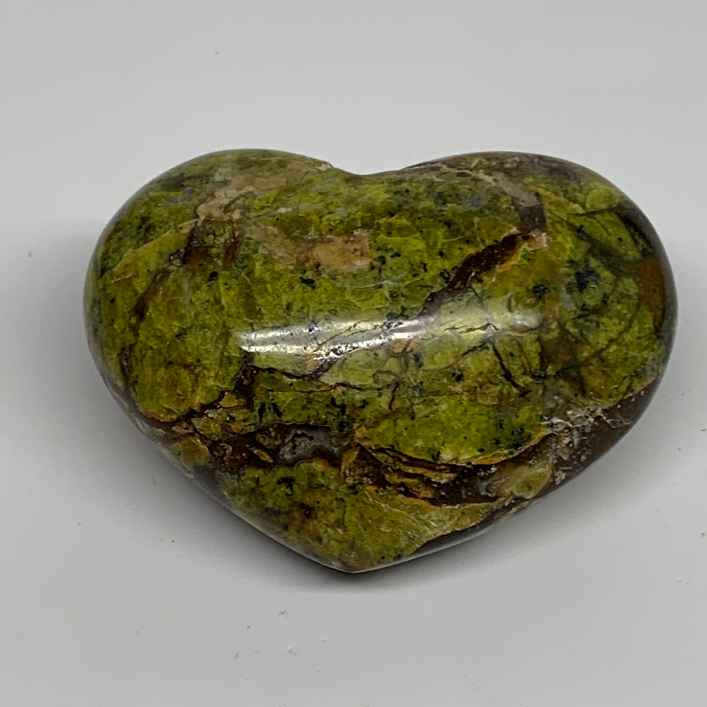280g, 2.6"x3.4"x1.7", Green Opal Heart Polished Gemstone Crystal, B35599