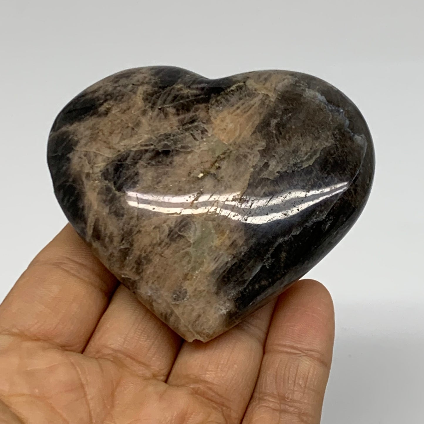 0.31 lbs, 2.6"x2.8"x1", Black Moonstone Heart Polished Crystal Decor, B37909