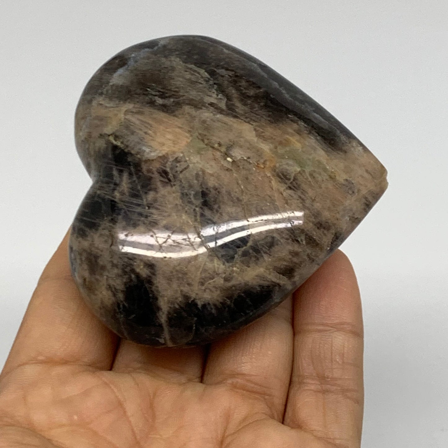 0.31 lbs, 2.6"x2.8"x1", Black Moonstone Heart Polished Crystal Decor, B37909