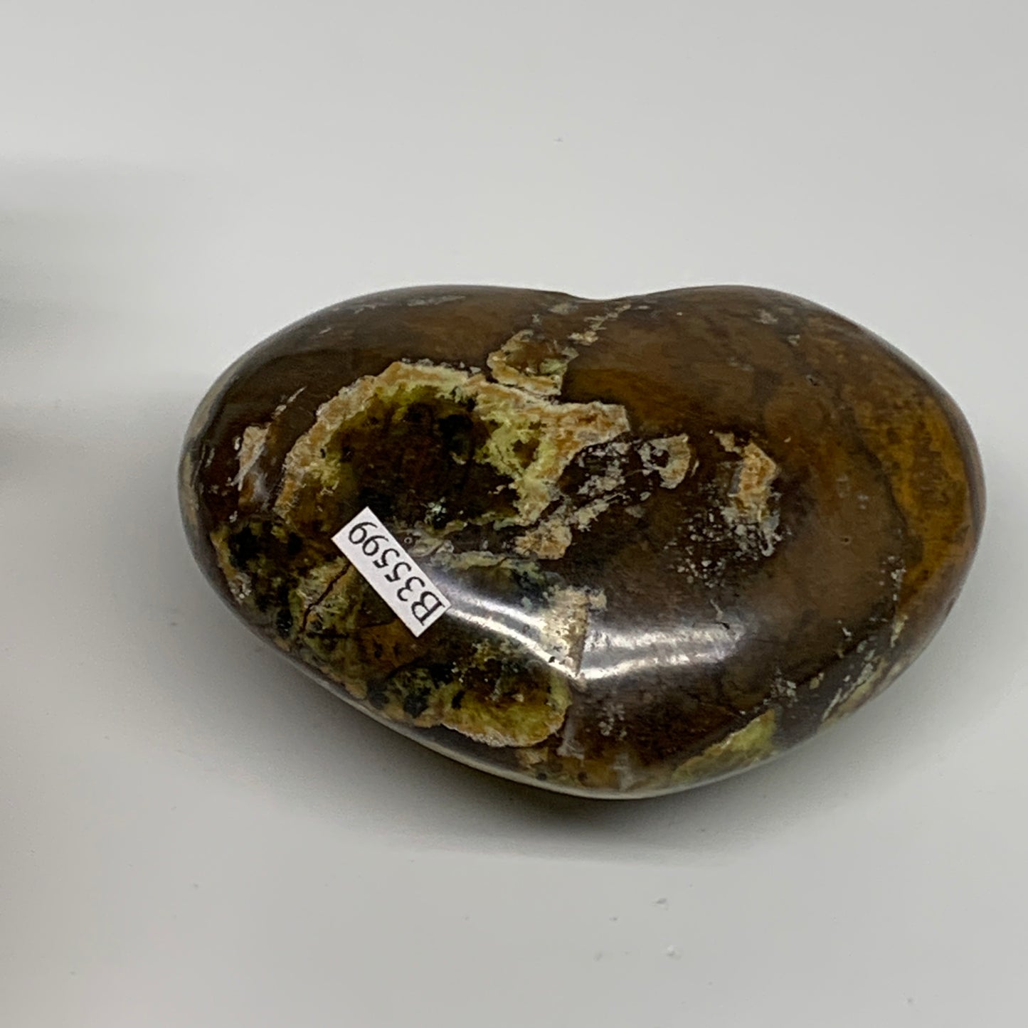 280g, 2.6"x3.4"x1.7", Green Opal Heart Polished Gemstone Crystal, B35599