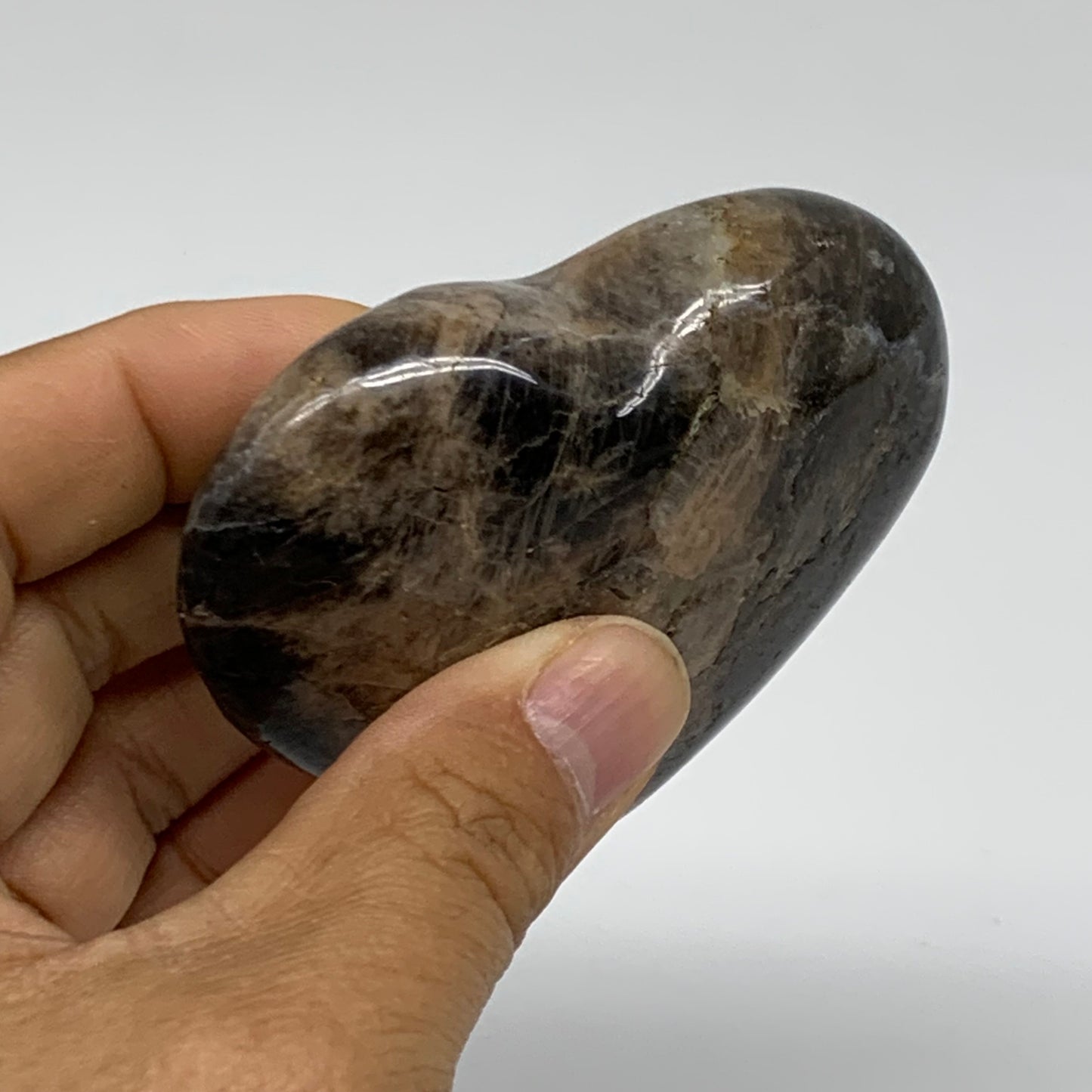 0.31 lbs, 2.6"x2.8"x1", Black Moonstone Heart Polished Crystal Decor, B37909