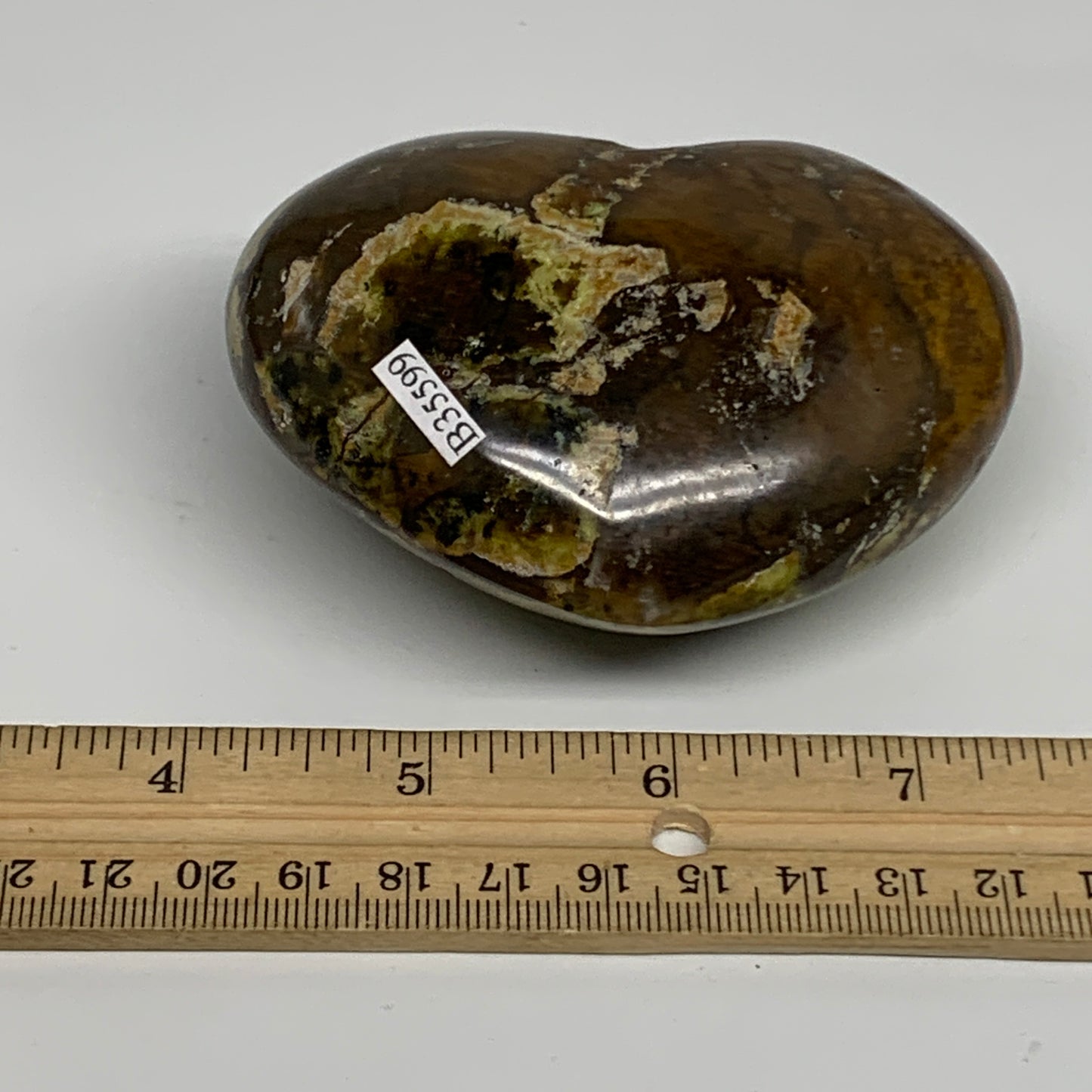 280g, 2.6"x3.4"x1.7", Green Opal Heart Polished Gemstone Crystal, B35599