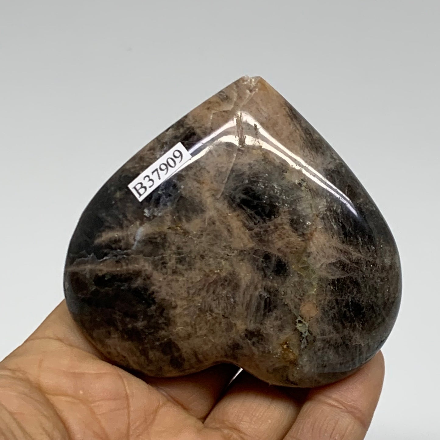 0.31 lbs, 2.6"x2.8"x1", Black Moonstone Heart Polished Crystal Decor, B37909