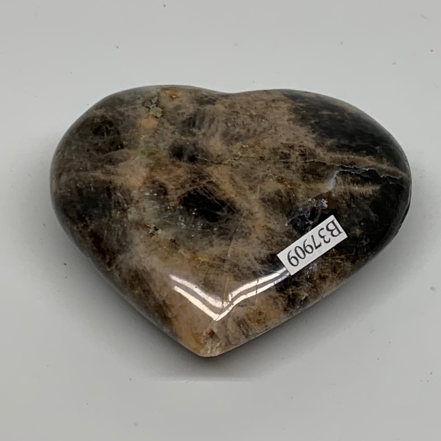 0.31 lbs, 2.6"x2.8"x1", Black Moonstone Heart Polished Crystal Decor, B37909