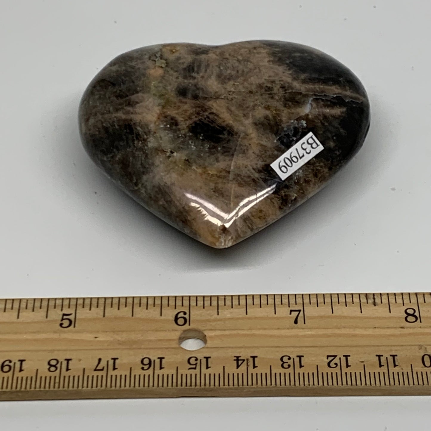 0.31 lbs, 2.6"x2.8"x1", Black Moonstone Heart Polished Crystal Decor, B37909