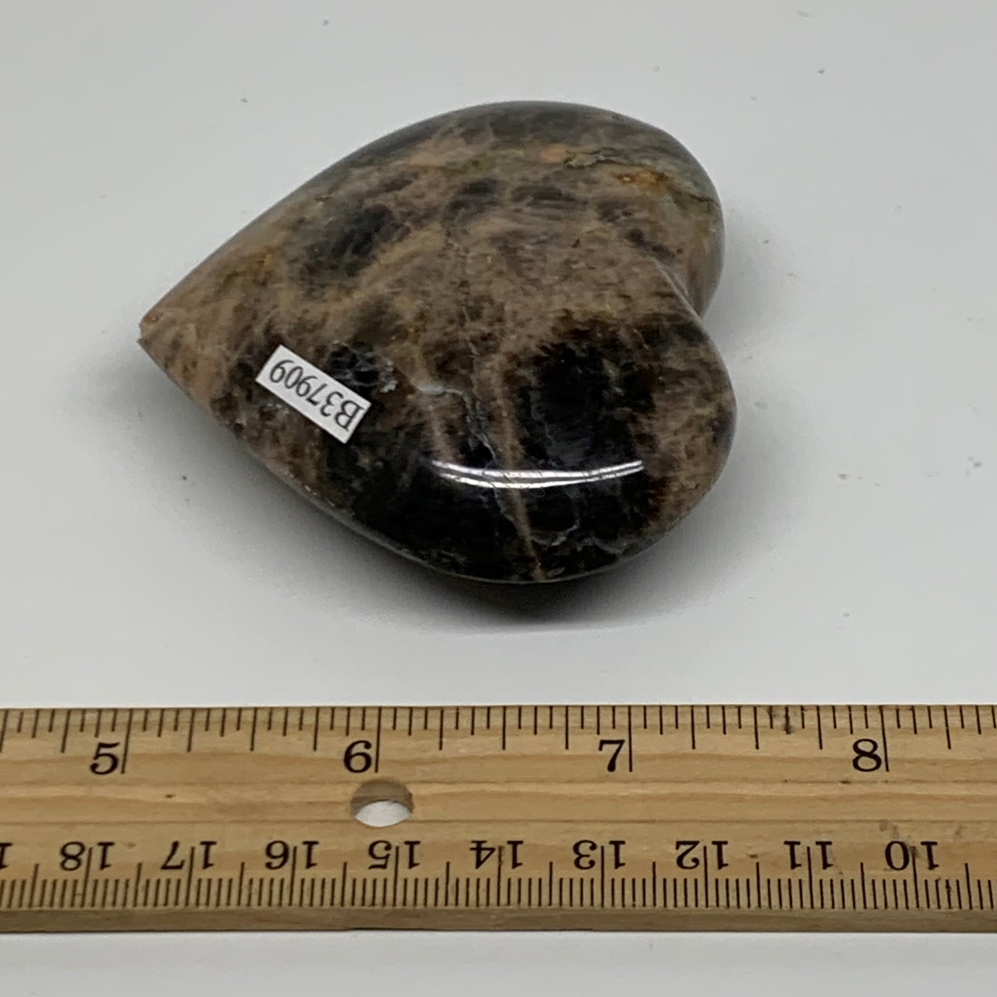 0.31 lbs, 2.6"x2.8"x1", Black Moonstone Heart Polished Crystal Decor, B37909