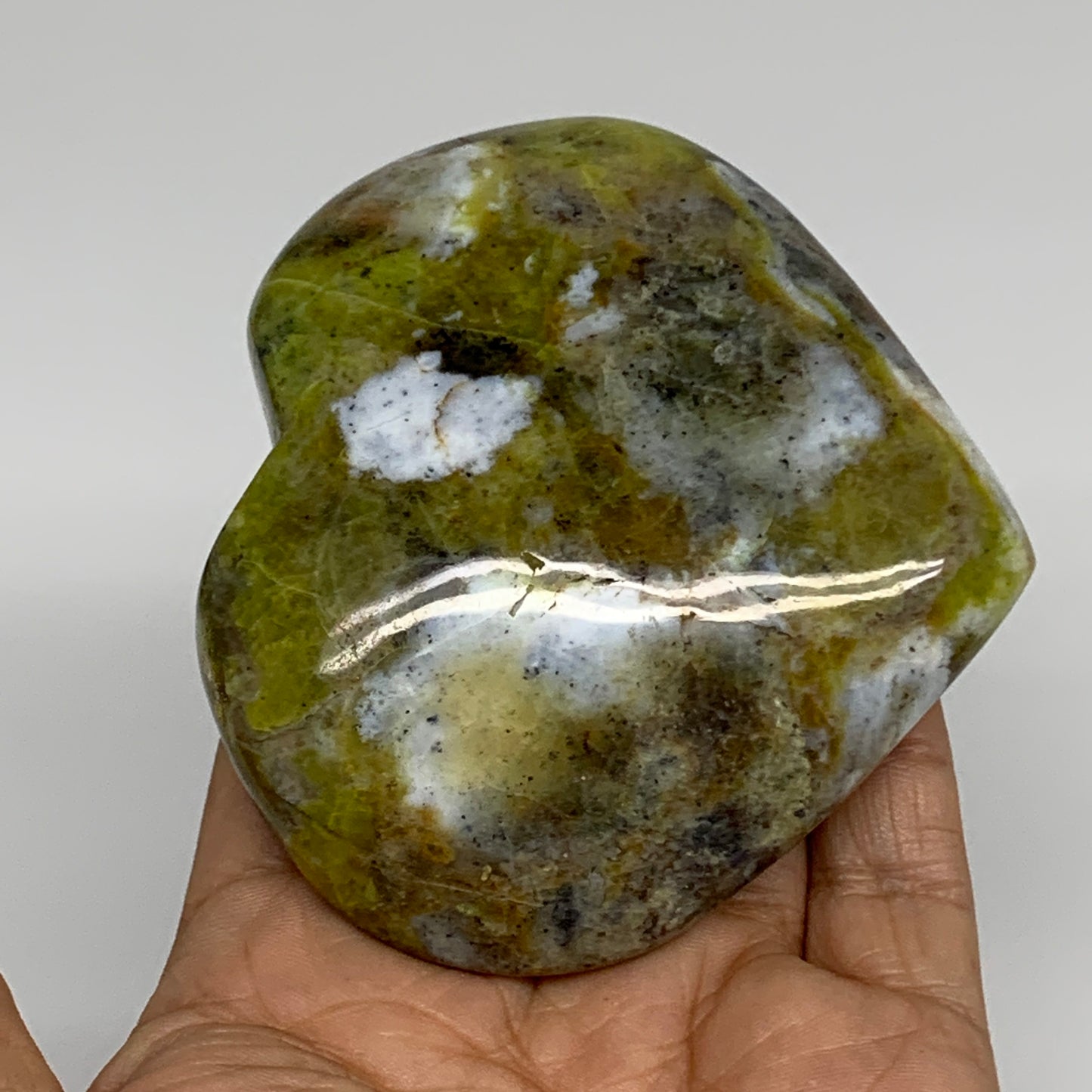 201.2g, 3"x3.4"x1.1", Green Opal Heart Polished Gemstone Crystal, B35601