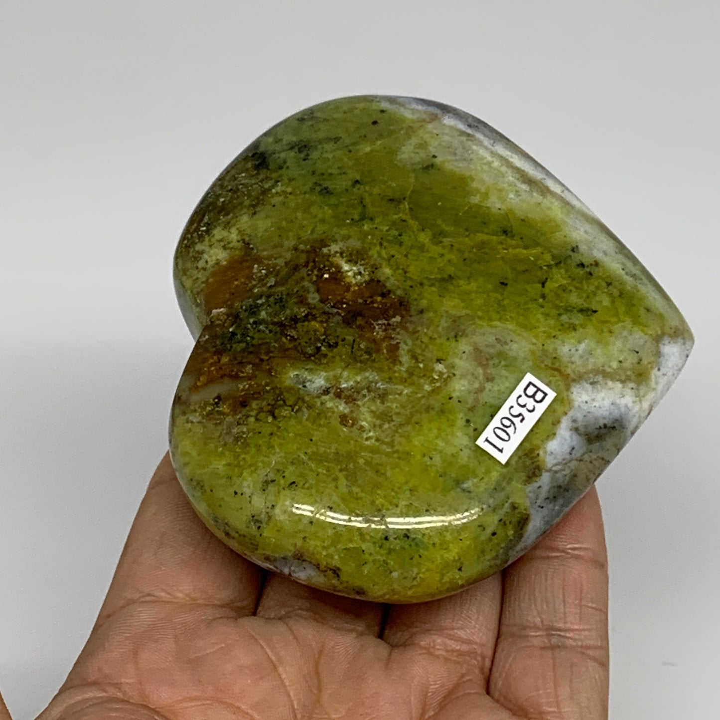 201.2g, 3"x3.4"x1.1", Green Opal Heart Polished Gemstone Crystal, B35601