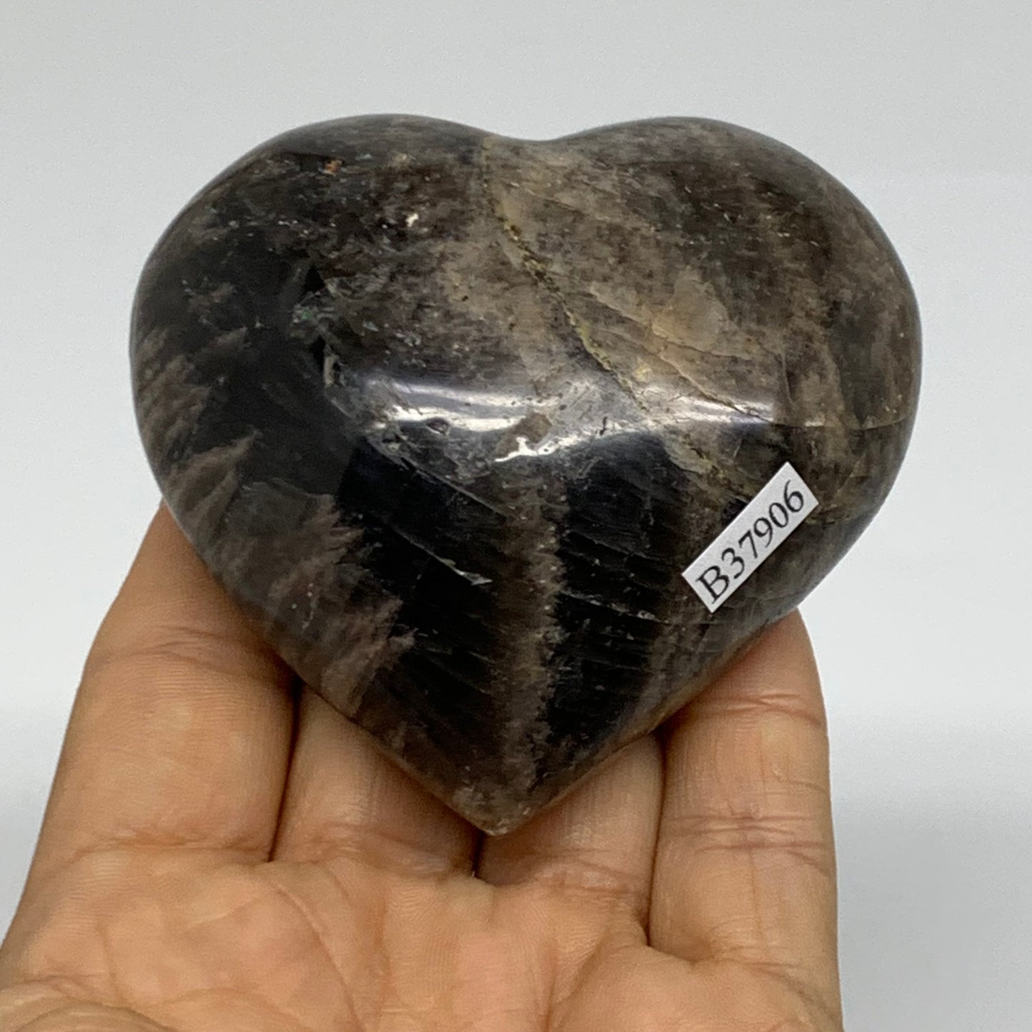 0.48 lbs, 2.8"x2.9"x1.4", Black Moonstone Heart Polished Crystal Decor, B37906