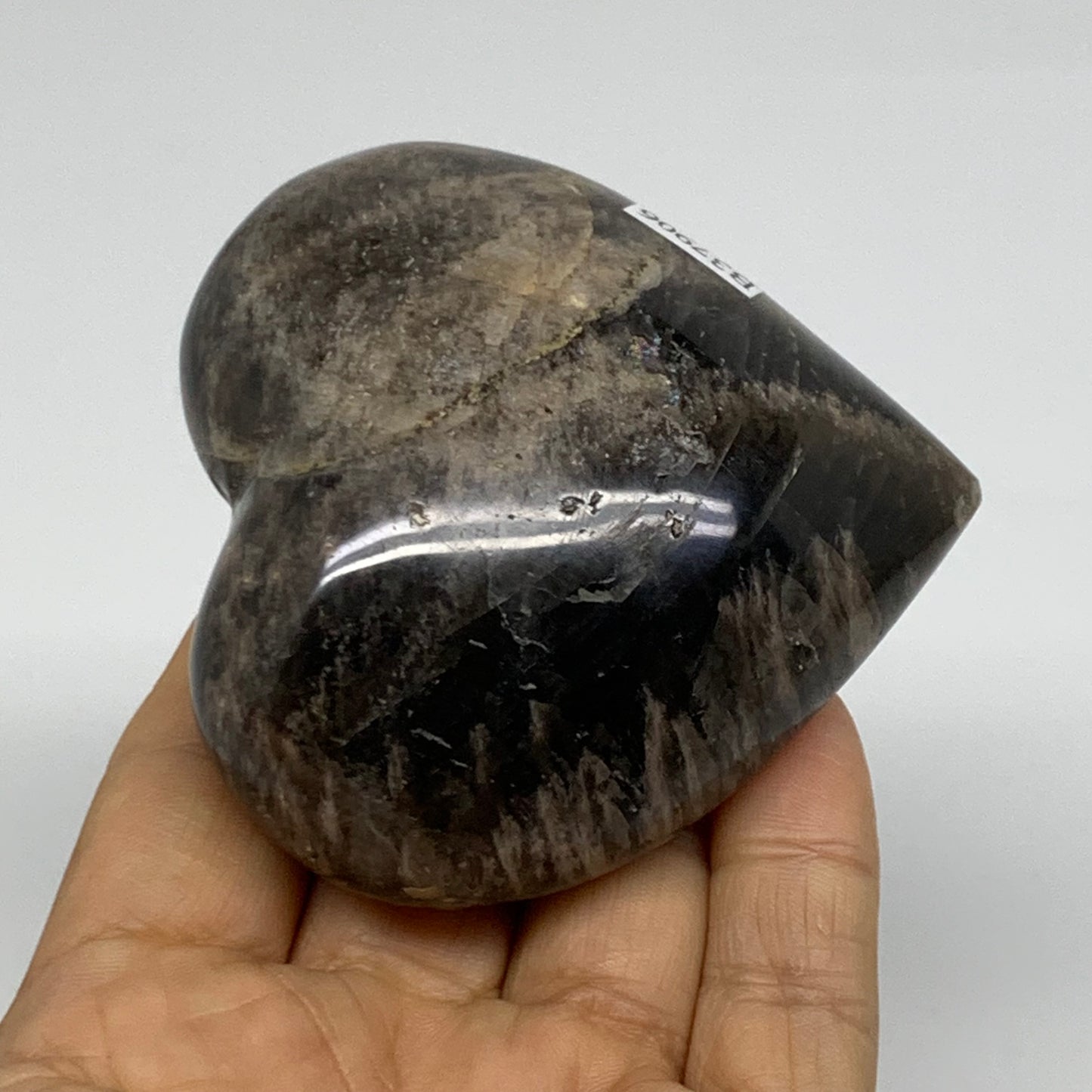 0.48 lbs, 2.8"x2.9"x1.4", Black Moonstone Heart Polished Crystal Decor, B37906