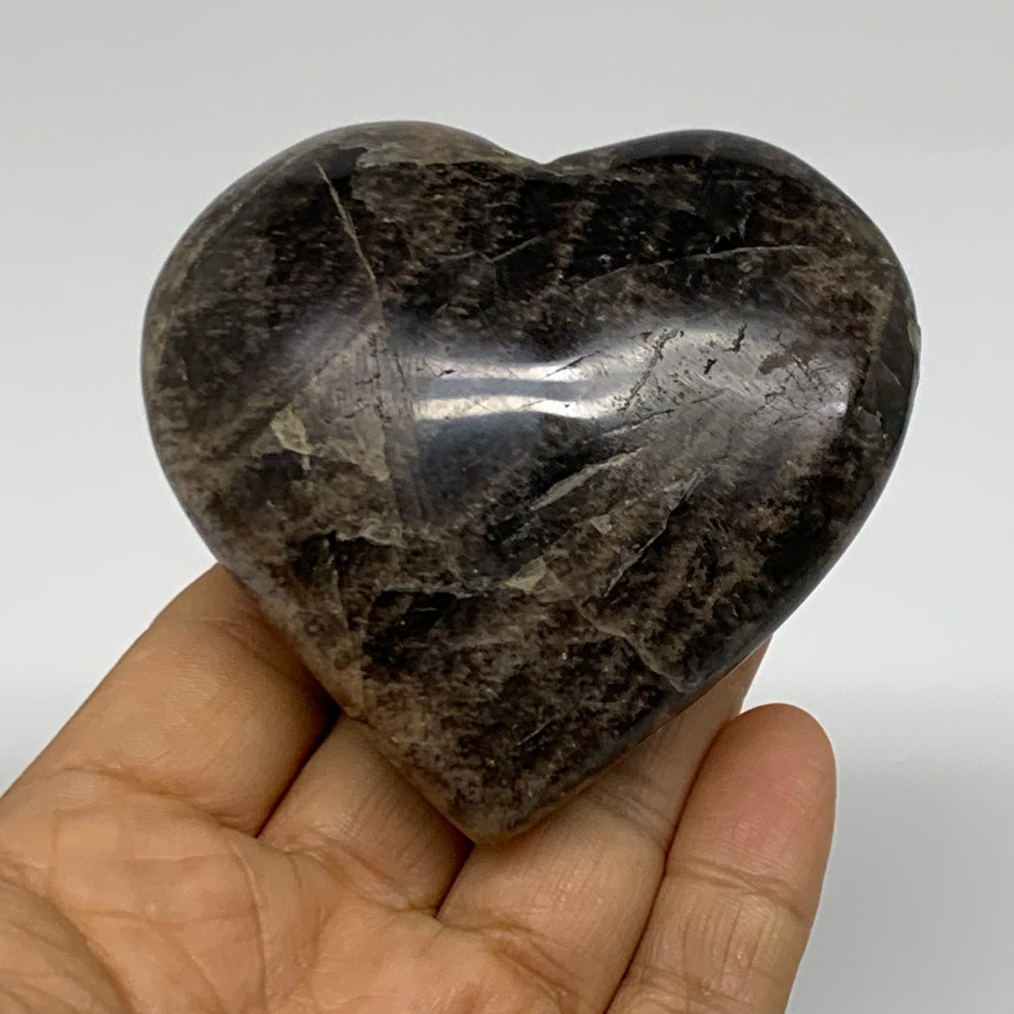 0.48 lbs, 2.8"x2.9"x1.4", Black Moonstone Heart Polished Crystal Decor, B37906