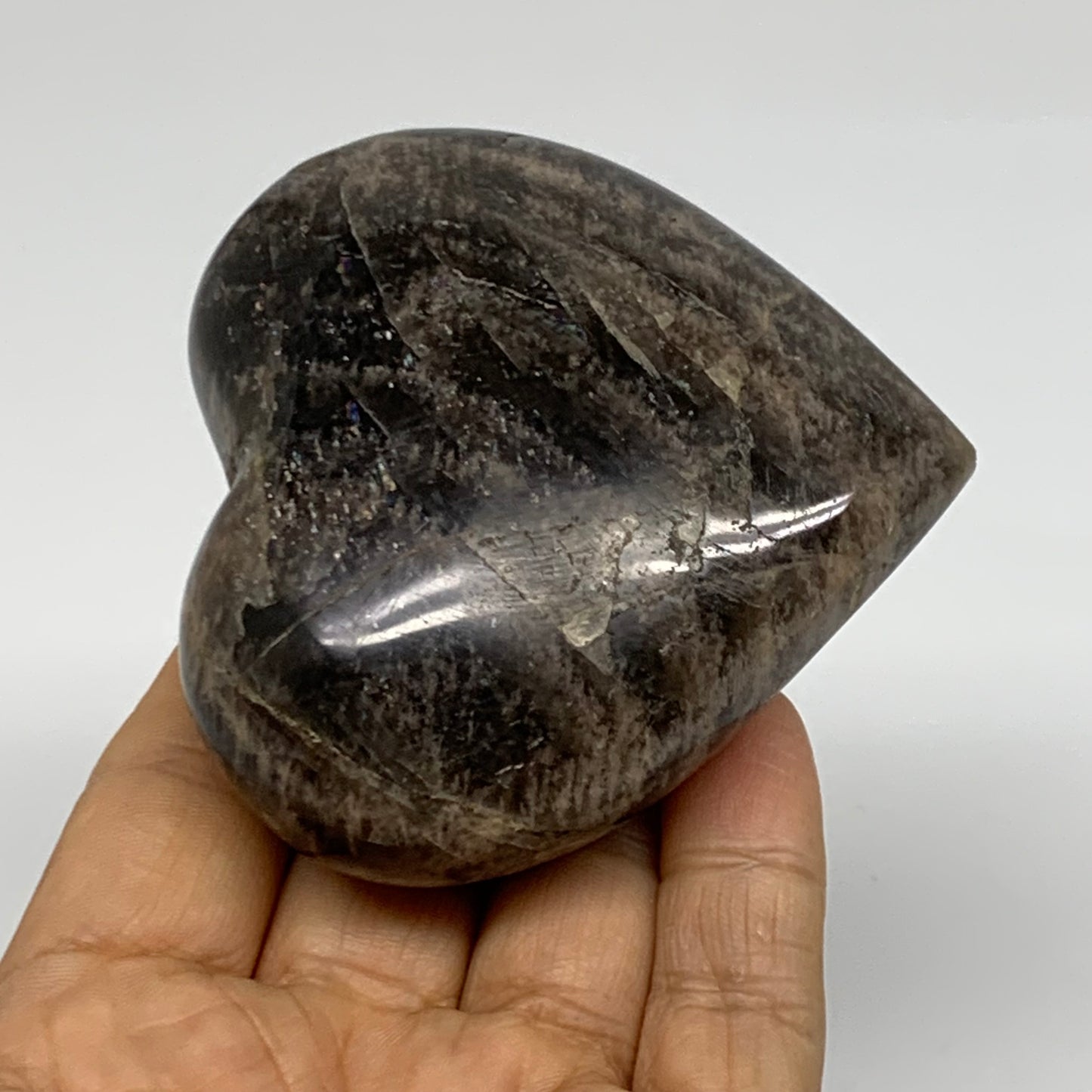 0.48 lbs, 2.8"x2.9"x1.4", Black Moonstone Heart Polished Crystal Decor, B37906