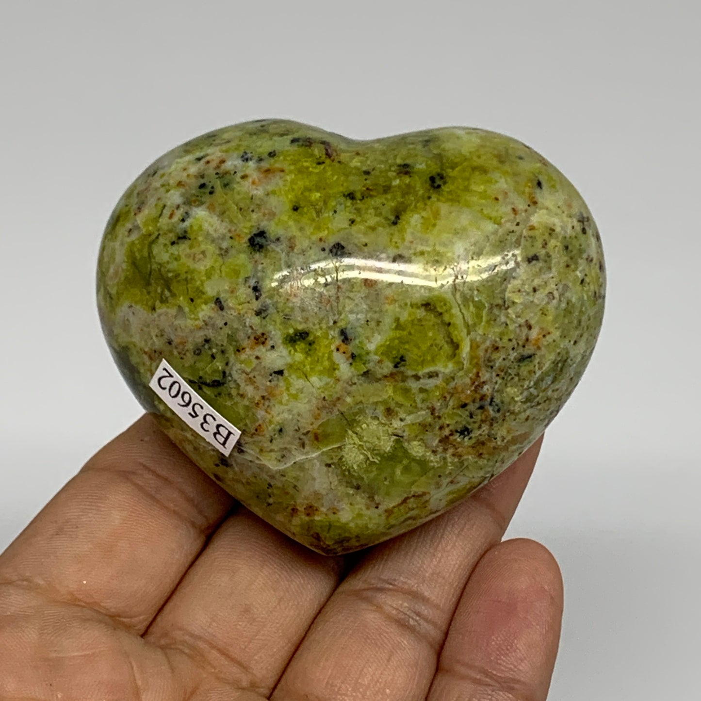 170g, 2.2"x2.6"x1.5", Green Opal Heart Polished Gemstone Crystal, B35602
